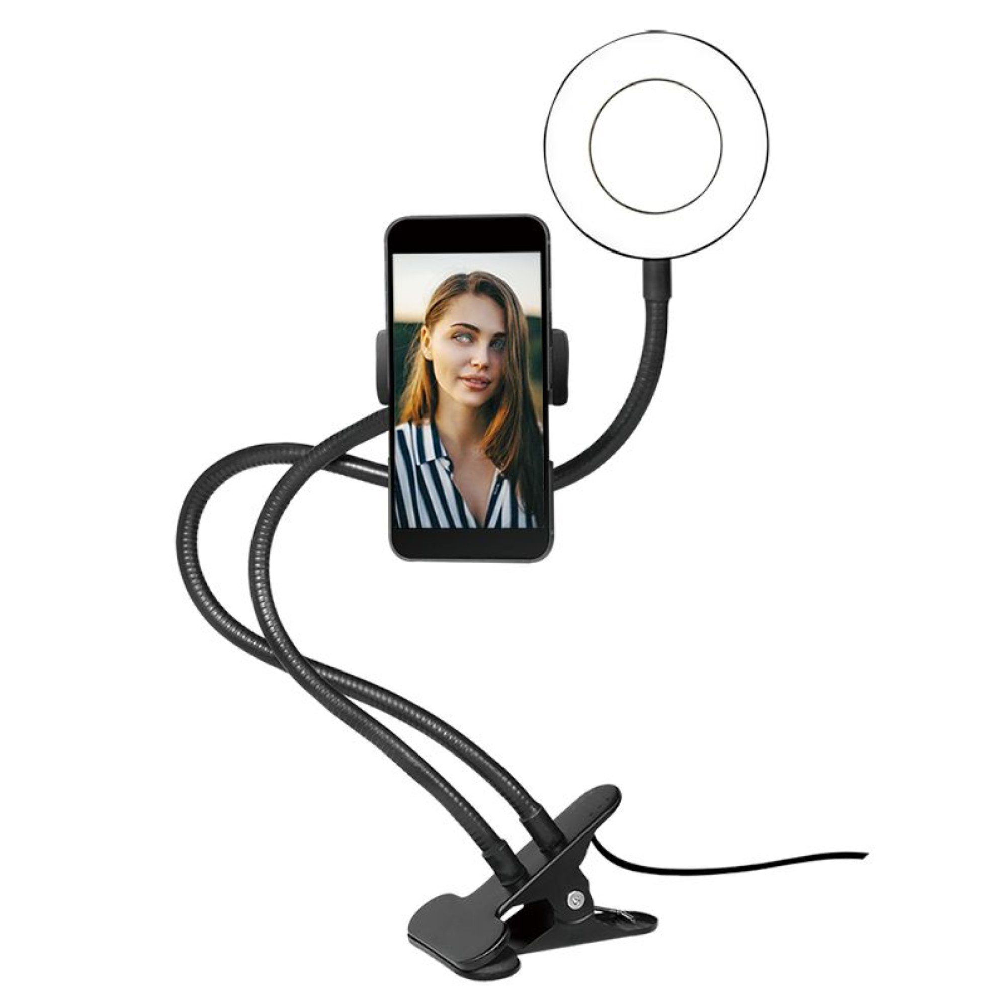 LogiLink Ringlicht 8.5cm Smartphone Ringlicht-Klemmhalterung Perfekt für Selfies, Ringlicht mit Led und Klemme