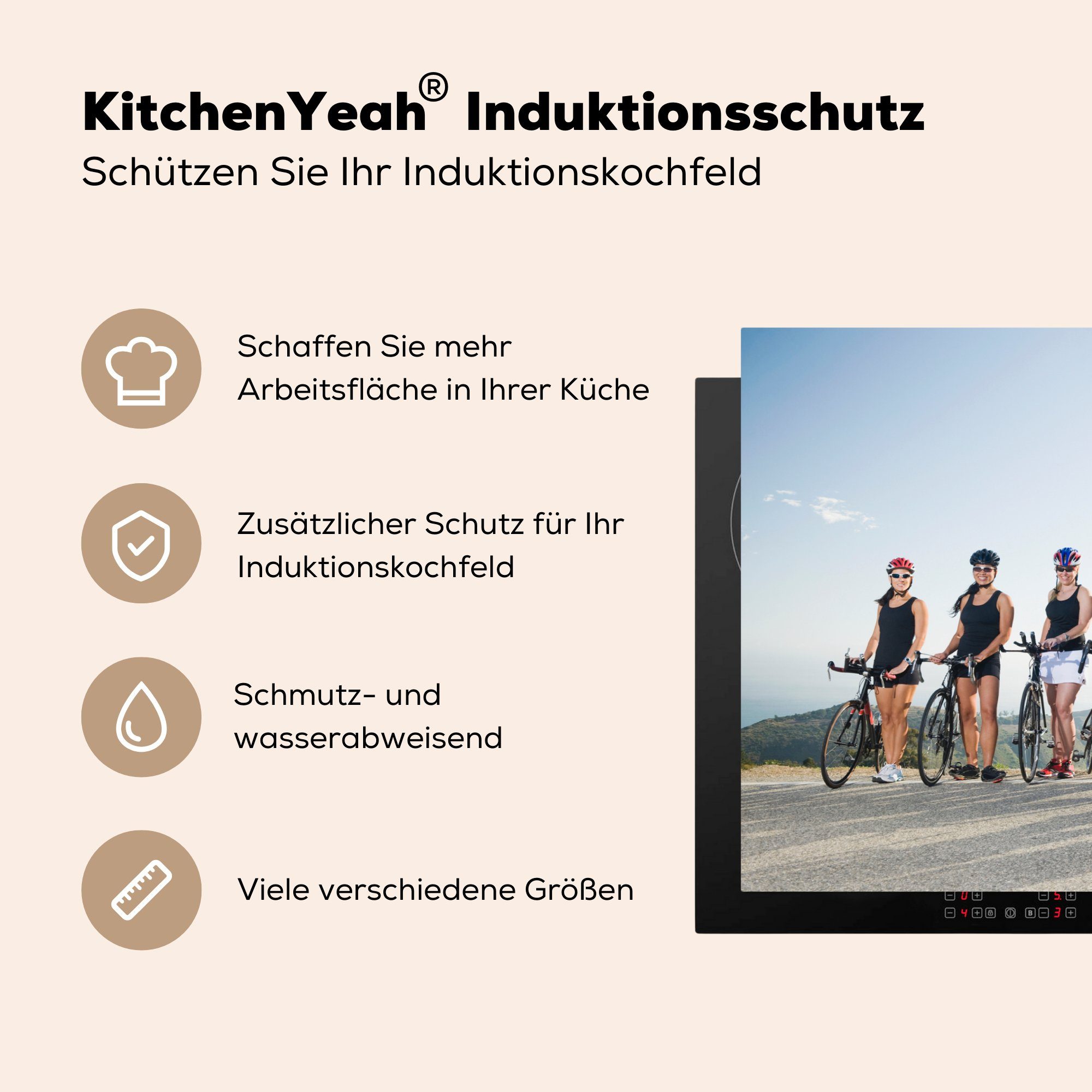 Induktionskochfeld - tlg), Ceranfeldabdeckung Radsport 81x52 Vinyl, (1 cm, für MuchoWow Schutz Fahrräder küche, die Helm, Herdblende-/Abdeckplatte -