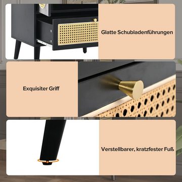 Merax Highboard mit Rattantüren und einer Schublade, Sideboard Landhausstil mit Metallgriffe, Kommode, B/H/T:60/110,5/40cm