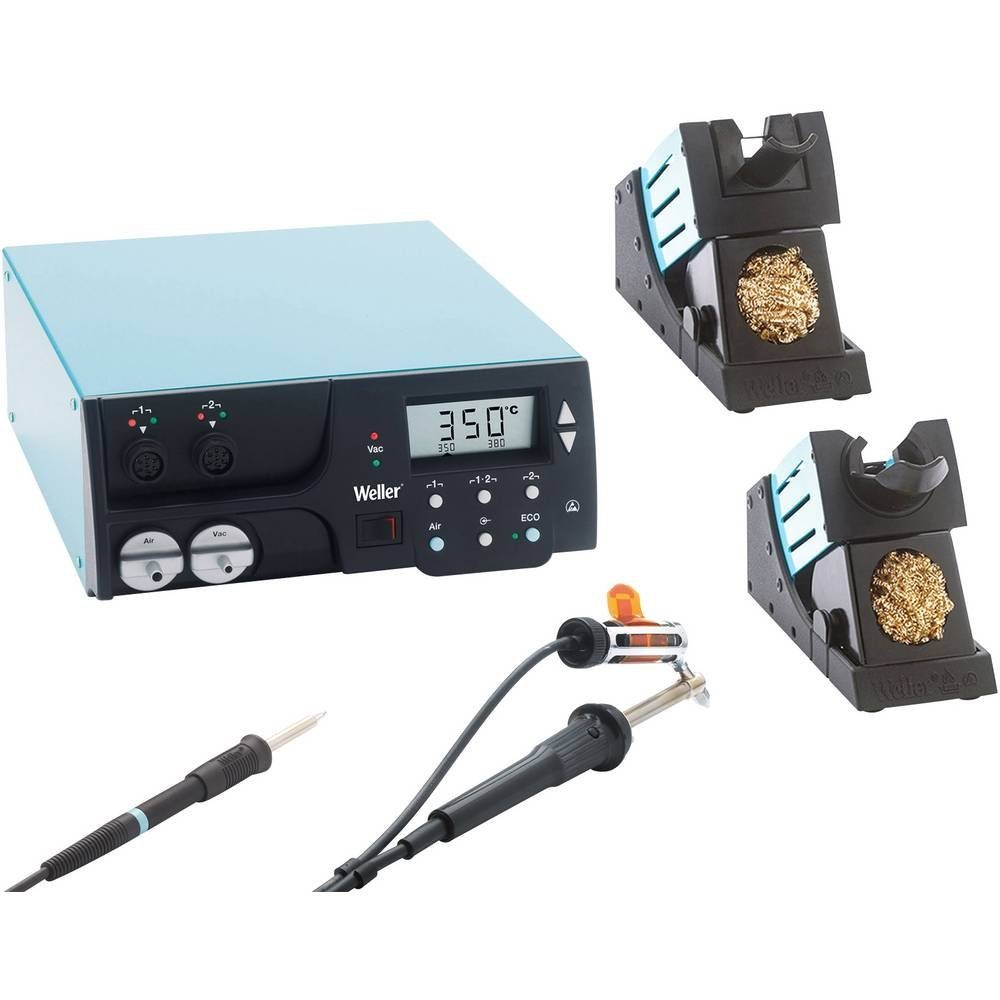 Weller Lötkolben 2-Kanal-Reworkstation Set, 250 W (300 W T0053380699N, inkl. Ablage, inkl. Lötspitze, inkl. Entlötsaugpumpe