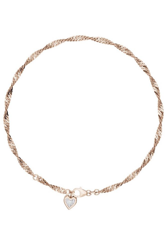 Firetti Fußkette mit Anhänger Schmuck Geschenk Silber 925 Körperschmuck Herz+LIEBE Singapurkette, mit Zirkonia (synth)