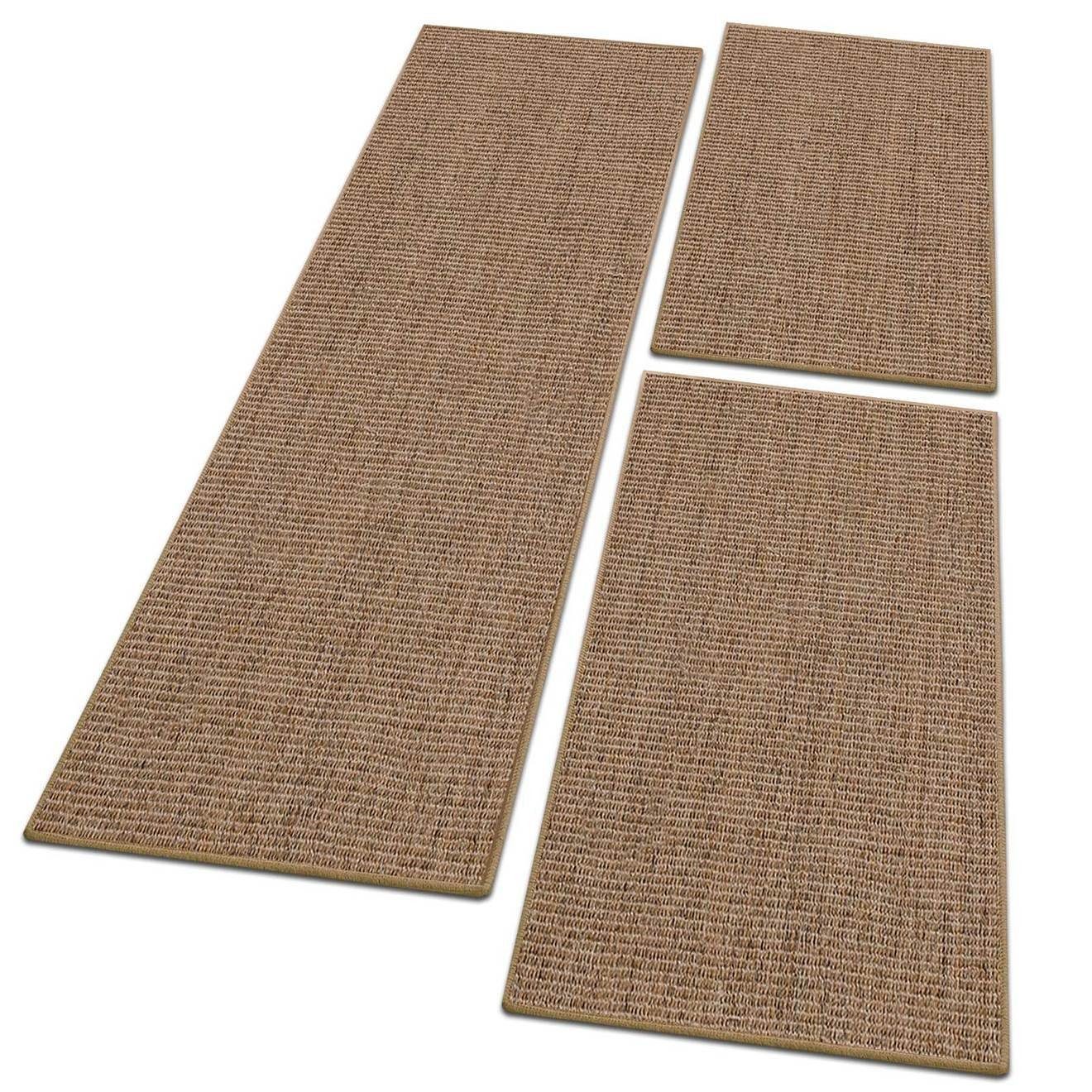 Karat Bettumrandung Peru, Teppichläufer, ideal im Schlafzimmer, 10 Farben & 3 Größen, Höhe 6 mm, (3-tlg), Sisal