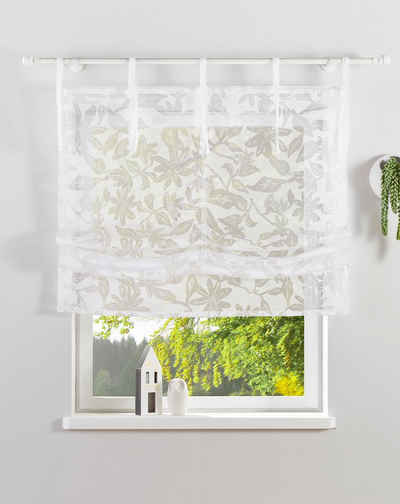 Raffrollo Glen, Guido Maria Kretschmer Home&Living, mit Bindebänder, halbtransparent, gewebt, Ausbrenner, floral gemustert