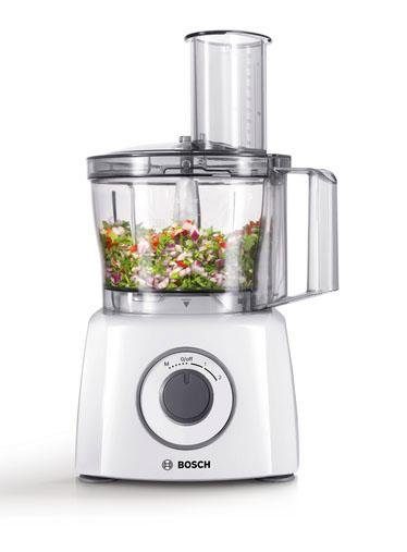 BOSCH Küchenmaschine MultiTalent 3 MCM3200W, 800 W, 2,3 l Schüssel, Schneid-Raspel-Wendescheibe, Schlagscheibe, Mixer 1,0 L, Deckel, weiß