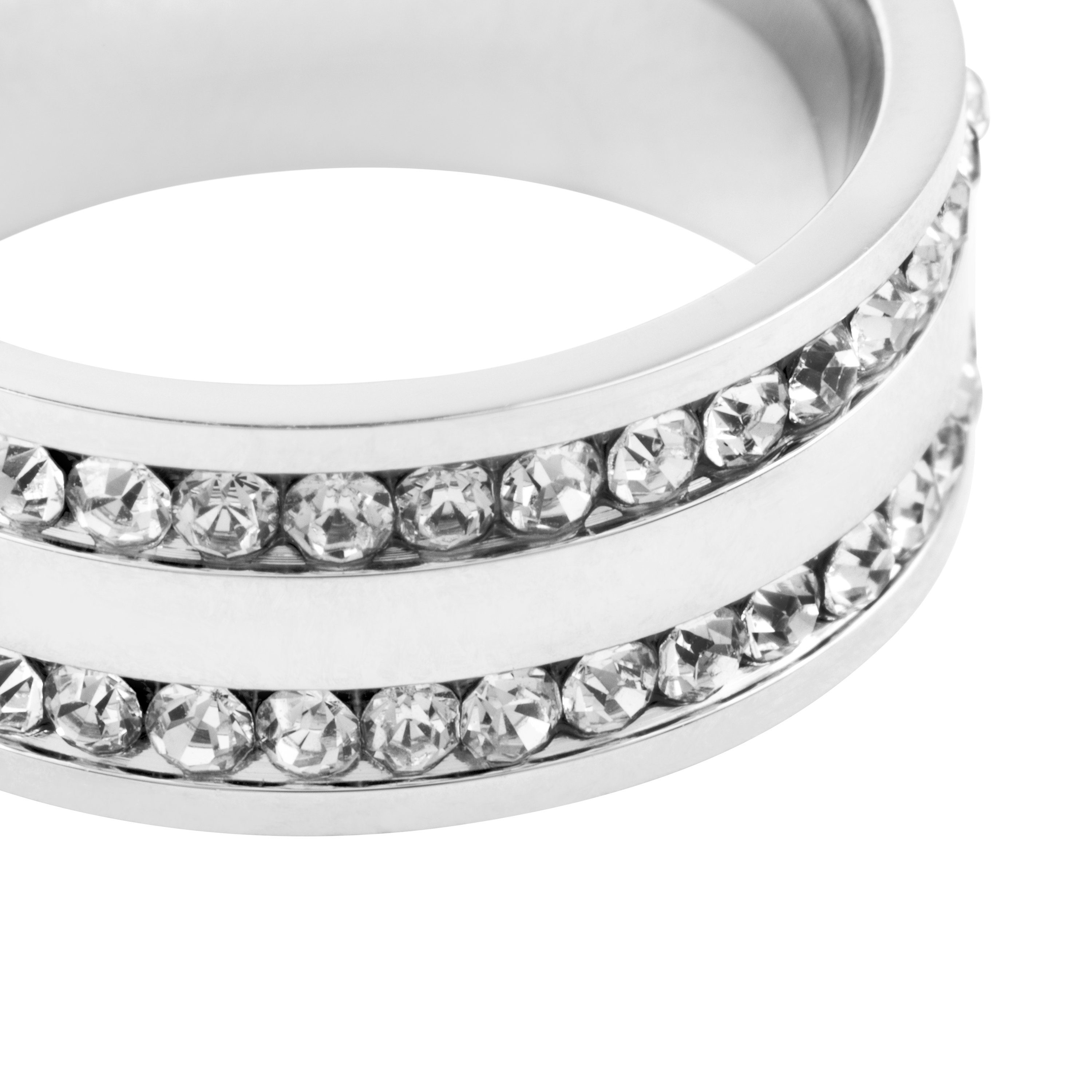 meditoys Fingerring Damen-Edelstahlring · silberfarben mit Kristallen