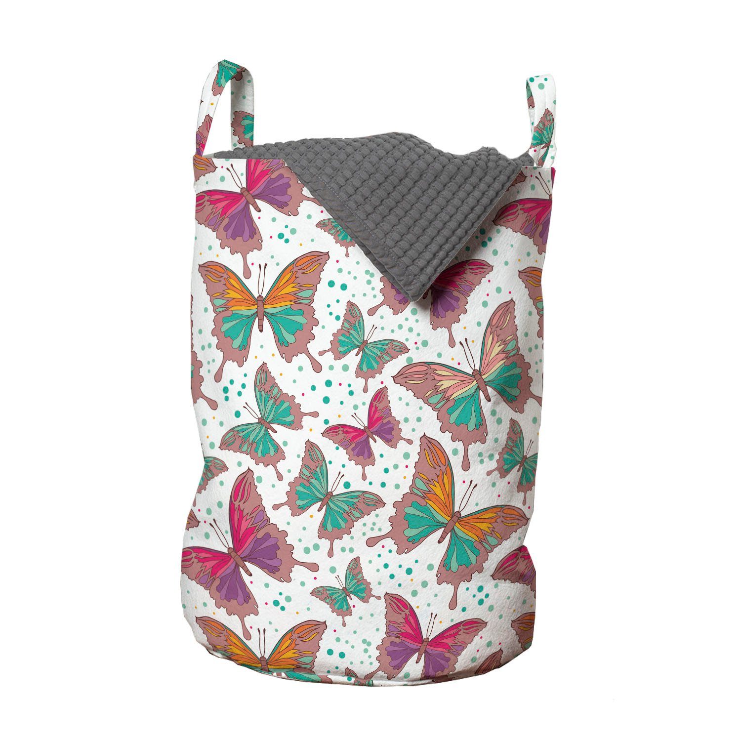 Abakuhaus Wäschesäckchen Wäschekorb mit Griffen Kordelzugverschluss für Waschsalons, Schmetterling Bunte Flügel