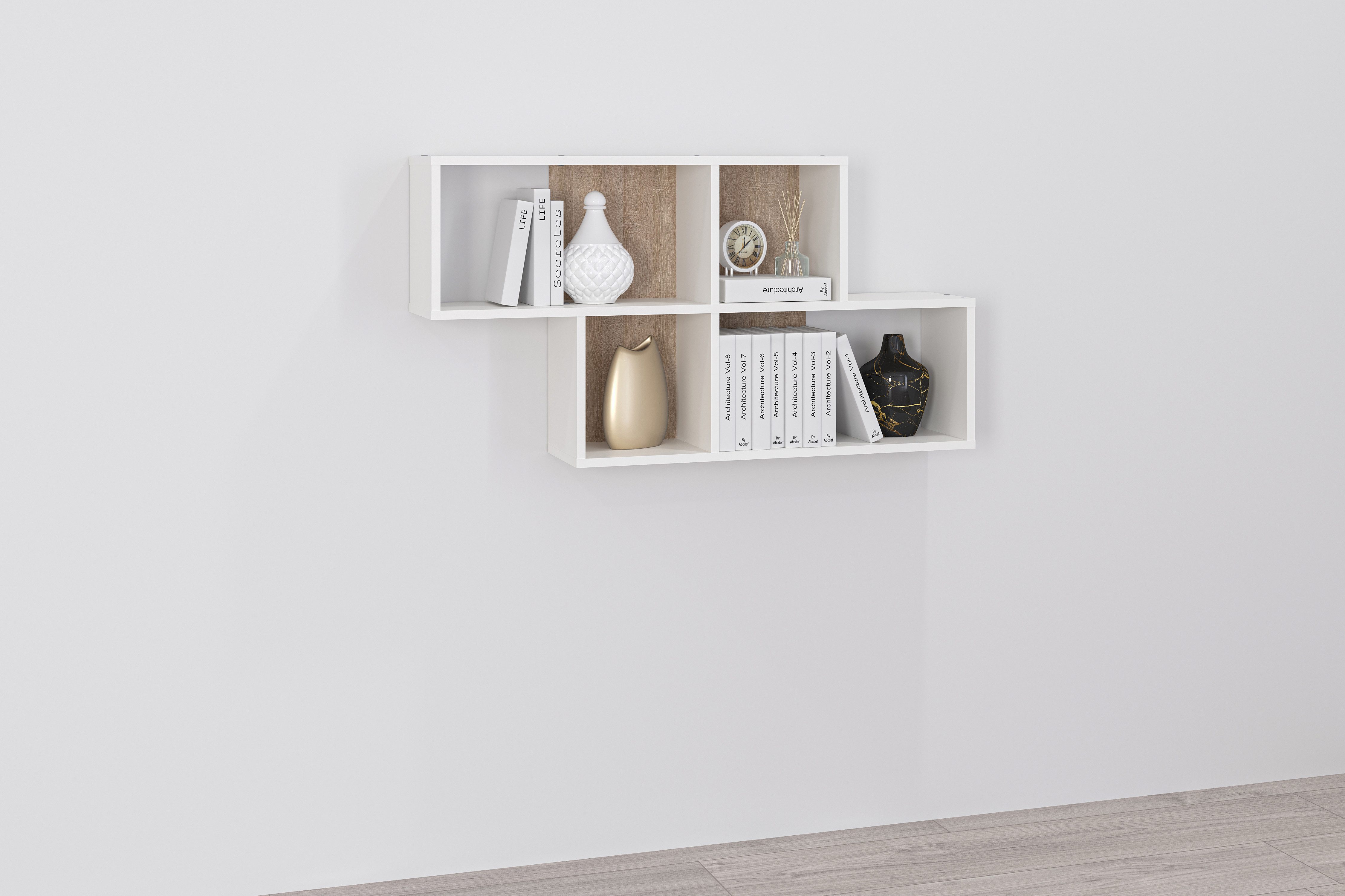 FMD Wandregal Nora, Regal kompakt für Bücher und Accessoires, 100 cm breit, 53 cm hoch