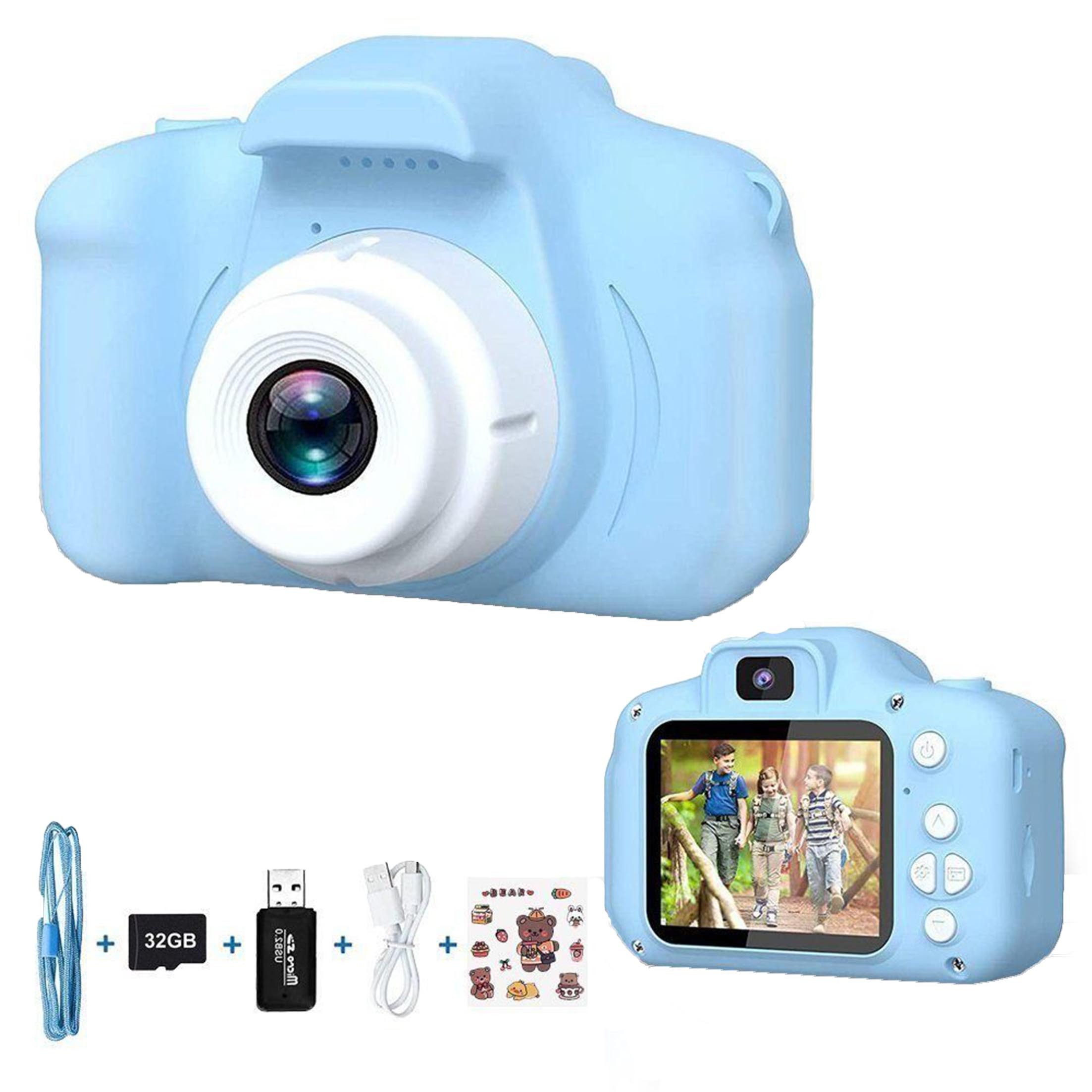 KINSI Kinderkamera mit 2,0 Zoll,Cartoon-Stickern,1080P HD 32GB,USB-Aufladung Kinderkamera (Für 3-12 Jahre Jungen und Mädchen, Weihnachten Spielzeug)