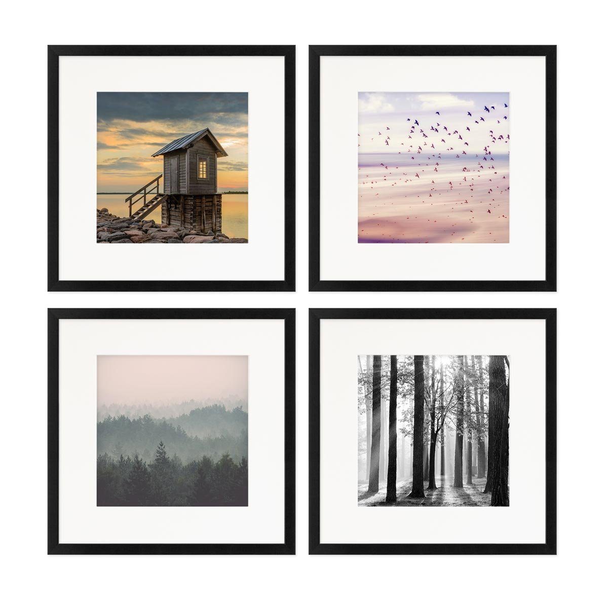 PHOTOLINI Bilderrahmen 4er Set 30x30 cm Modern Schmal mit Passepartout günstig online kaufen