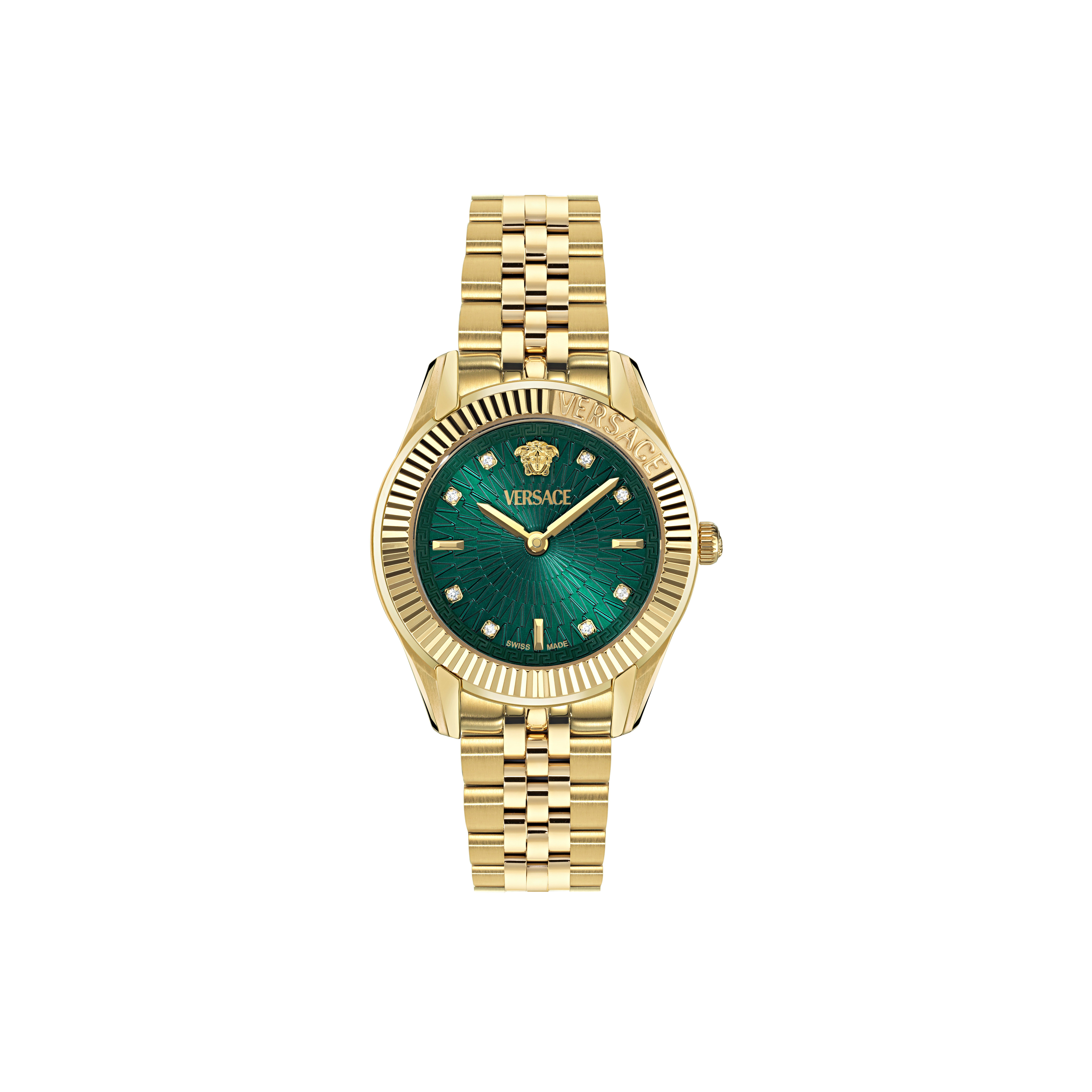 Versace Quarzuhr GRECA TIME VE9CA0725, Armbanduhr, Damenuhr, Swiss Made, Edelstahlarmband, analog, Diamant