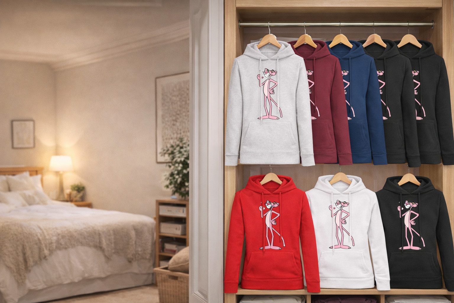 Blondie & Brownie Hoodie Damen Pinkphanter Hoodie Damen Hoodie Pink Panther Motiv Freizeit Kapuzenpullover Regular Fit