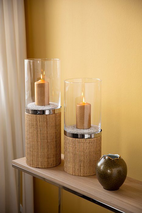 Fink Windlicht CATANIA (1 St), aus Edelstahl, Glas und Rattan
