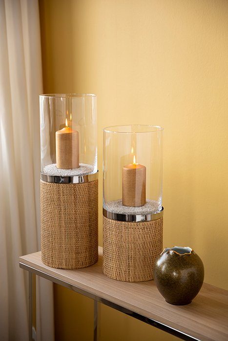 CATANIA Fink St), Windlicht Rattan (1 und Edelstahl, Glas aus