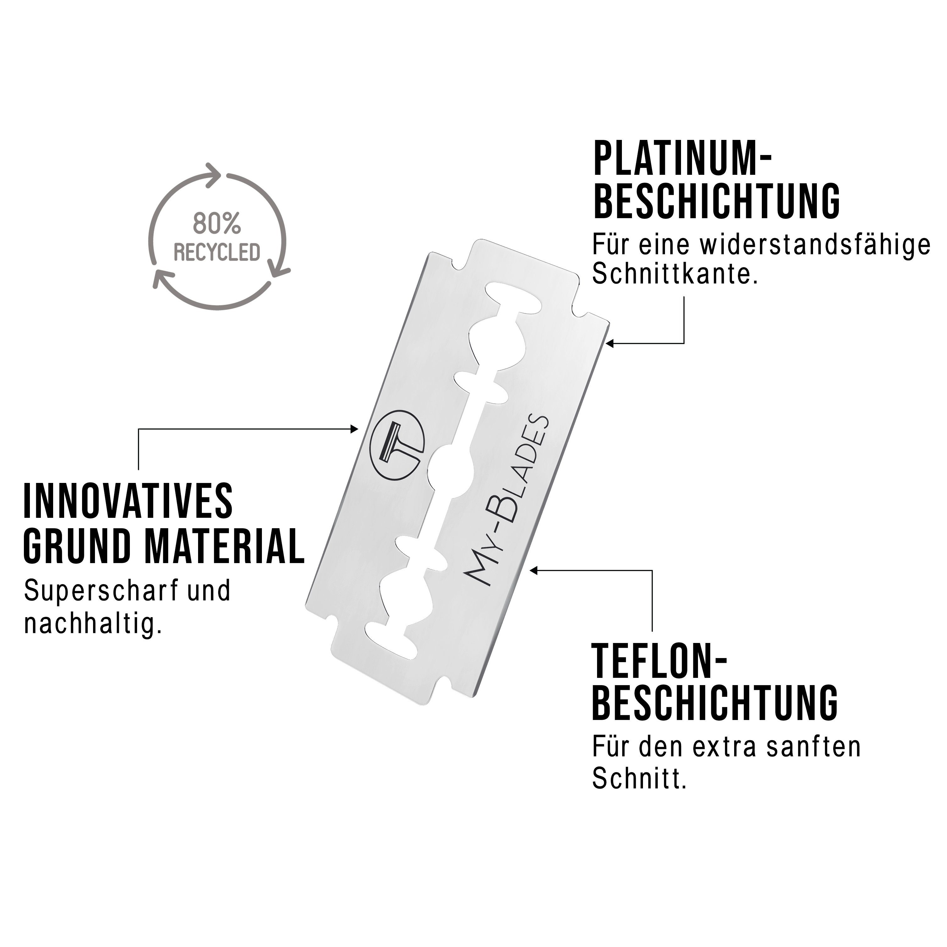 Rasiermesser mit Rasiermesser 1x Premium-Ersatzklingen My-Blades Holzgriff +