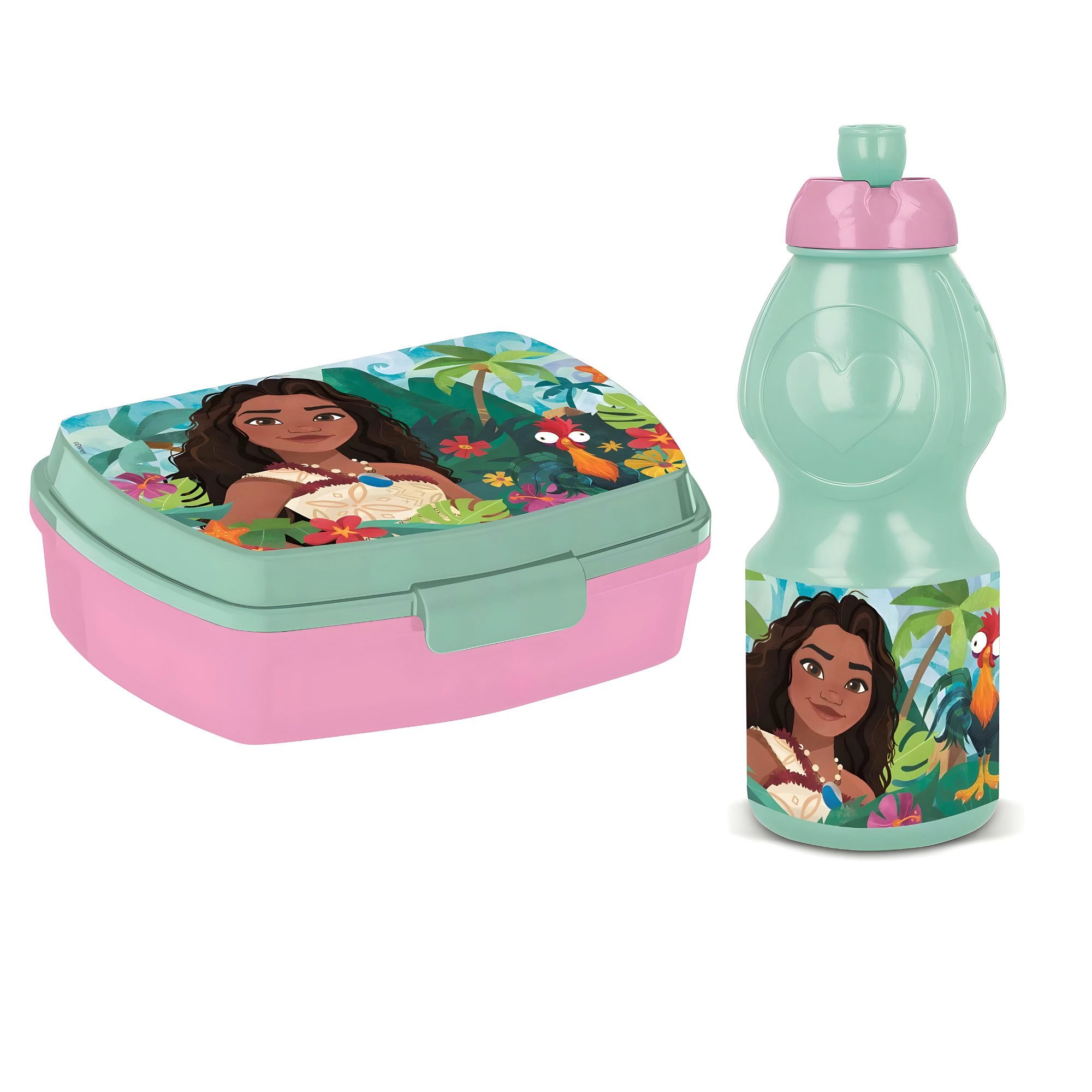 Disney Lunchbox Disney Moana Vaiana Mädchen Kinder 2 tlg. Set Brotdose Trinkflasche, (Spar-Set, 2-tlg., Spar-Set), 400 ml