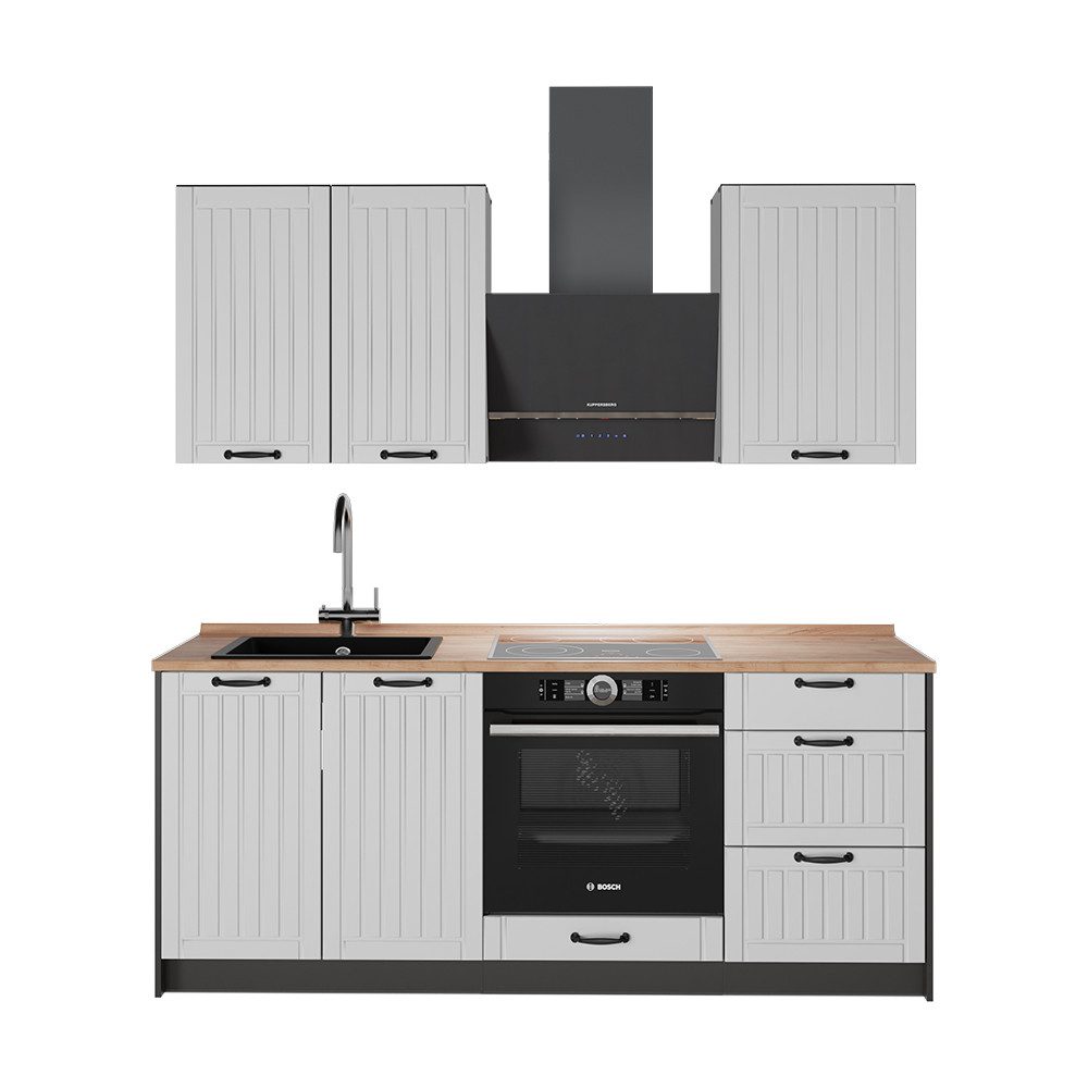 Vicco Küchenzeile Fame-Line, Weiß Landhaus/Anthrazit, 190 cm, AP Eiche