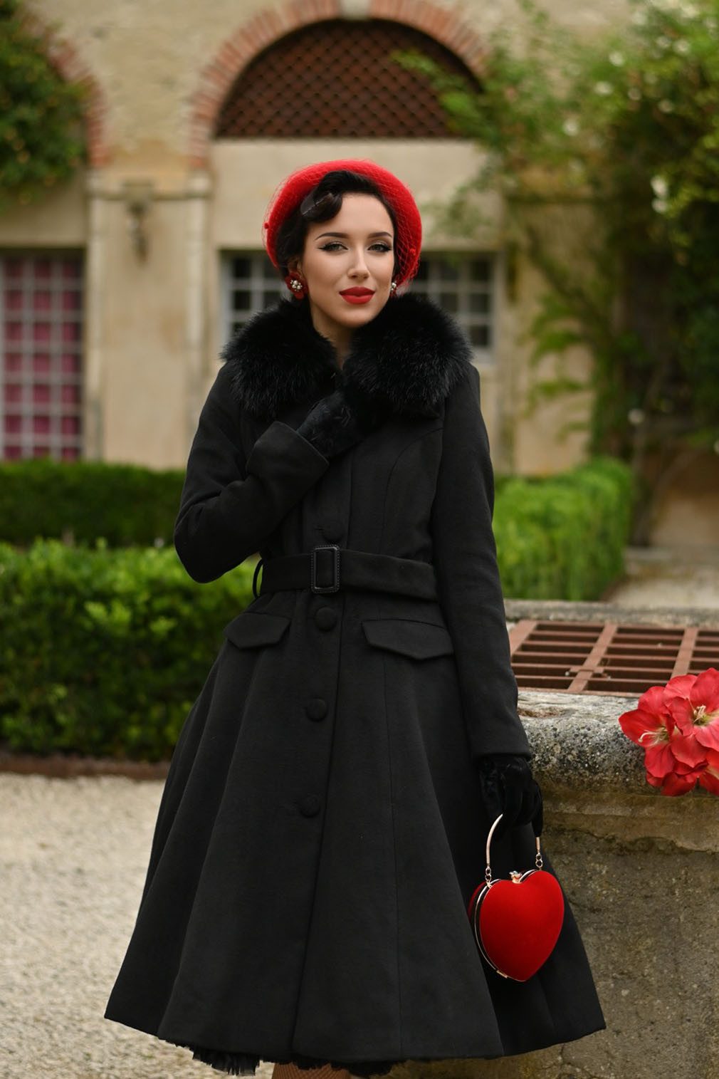 Hearts & Roses London Langmantel Matilda Swing Coat Schwarz Rockabilly Retr günstig online kaufen