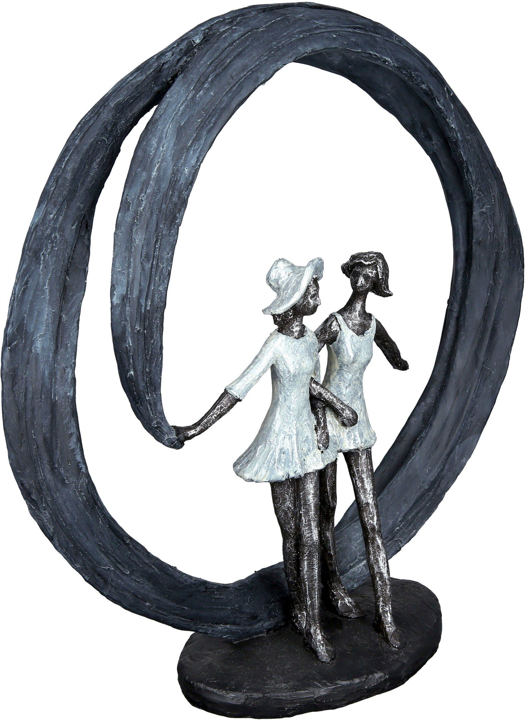 Casablanca by Gilde Dekofigur »Skulptur More than friends, grau/silber« (1 Stück), Dekoobjekt, Höhe 33 cm, 2 Frauen in grauem Kreis, auf schwarzer Basis, Wohnzimmer-HomeTrends