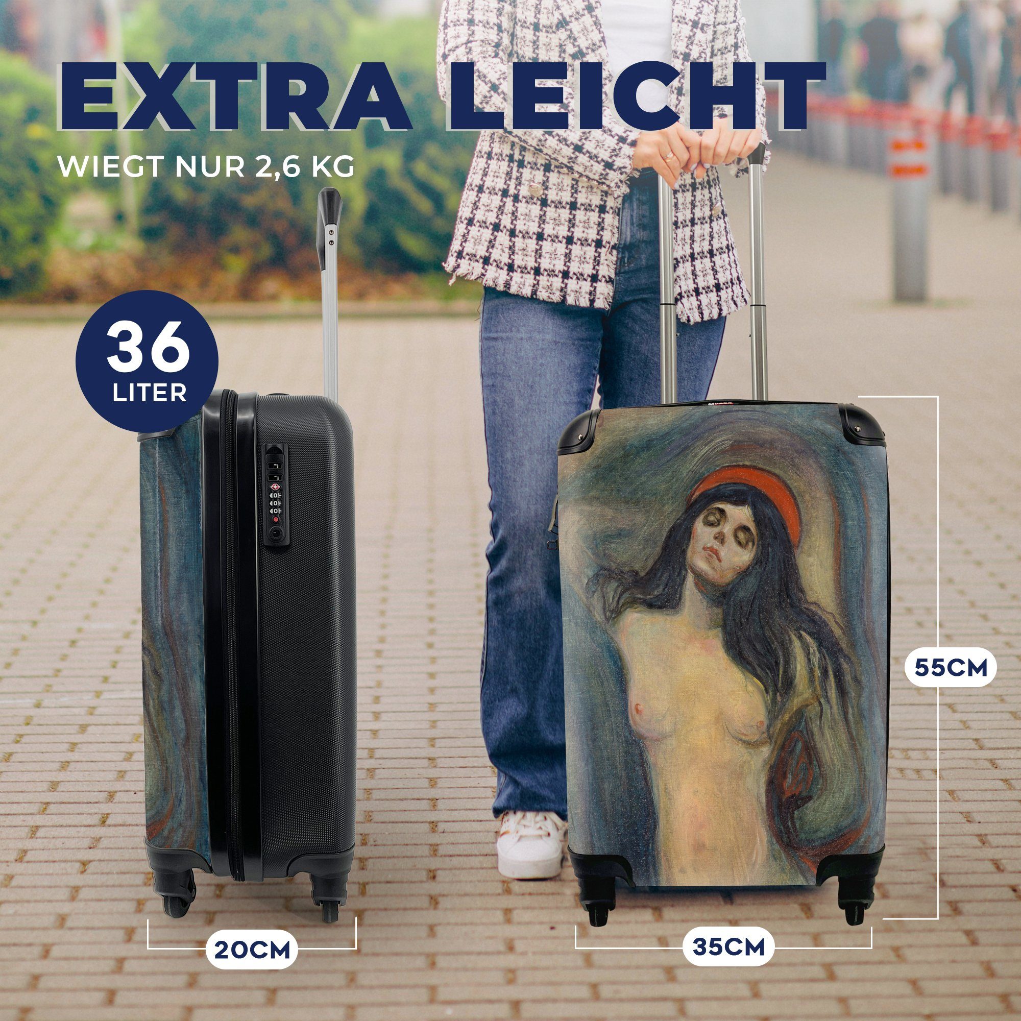 Handgepäckkoffer Handgepäck Reisekoffer 4 für - Madonna Ferien, MuchoWow Edvard mit Munch, Reisetasche rollen, Trolley, Rollen,