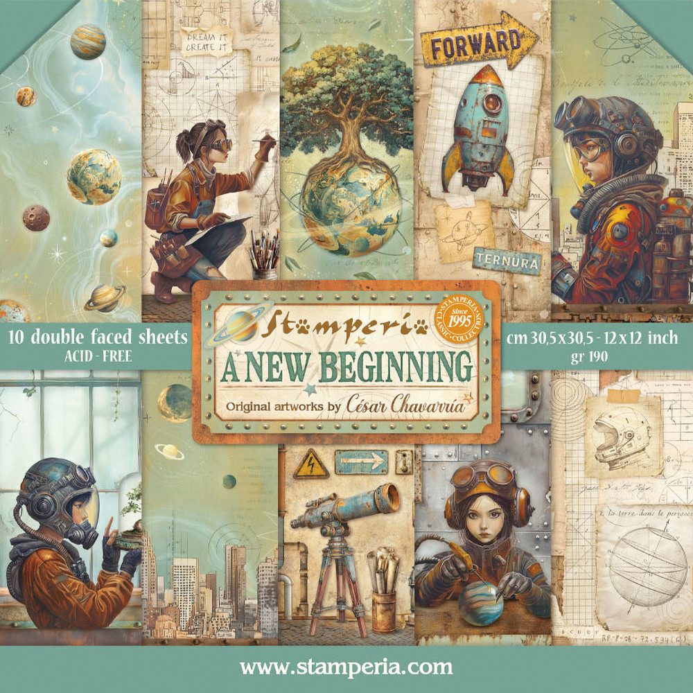 Stamperia Motivpapier Scrapbook-Block A New Beginning, 10 Blatt