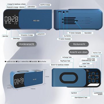 Jioson Bluetooth-Lautsprecher kabelloses Laden Wecker Tischuhr mit Nachtlicht mit Freihändiges Telefonieren Lautsprecher (verfügt über 8 integrierte Weckertöne, für Outdoor, Zuhause und unterwegs)