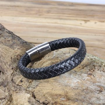 KARMA Lederarmband Herrenarmband Leder schwarz 12 mm x 21 cm (Geschenk für Ihn), Lederarmband schwarz Herren geflochten Herrenschmuck