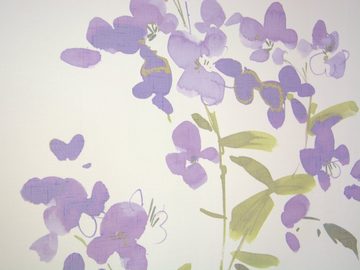 Scheibengardine Design Kuvert, weiß, Blume lila, BxH 60x90cm, 4052-01, Clever-Kauf-24, Stangendurchzug (1 St), transparent