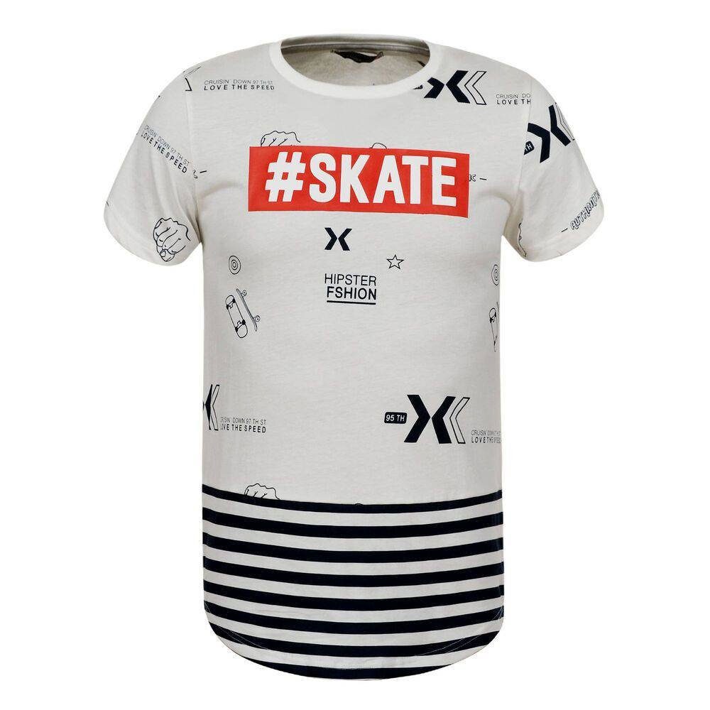 Kinder Kids (Gr. 92 - 146) Ital-Design Rundhalsshirt Herren Freizeit Print Shirt in Weiß