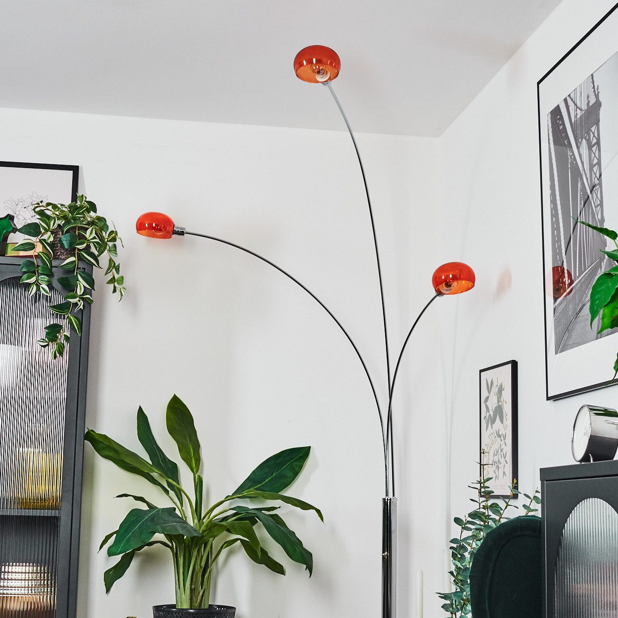 hofstein Stehlampe Stehlampe aus Metall in Weiß/Chrom/Orange im Retro/Vinta günstig online kaufen