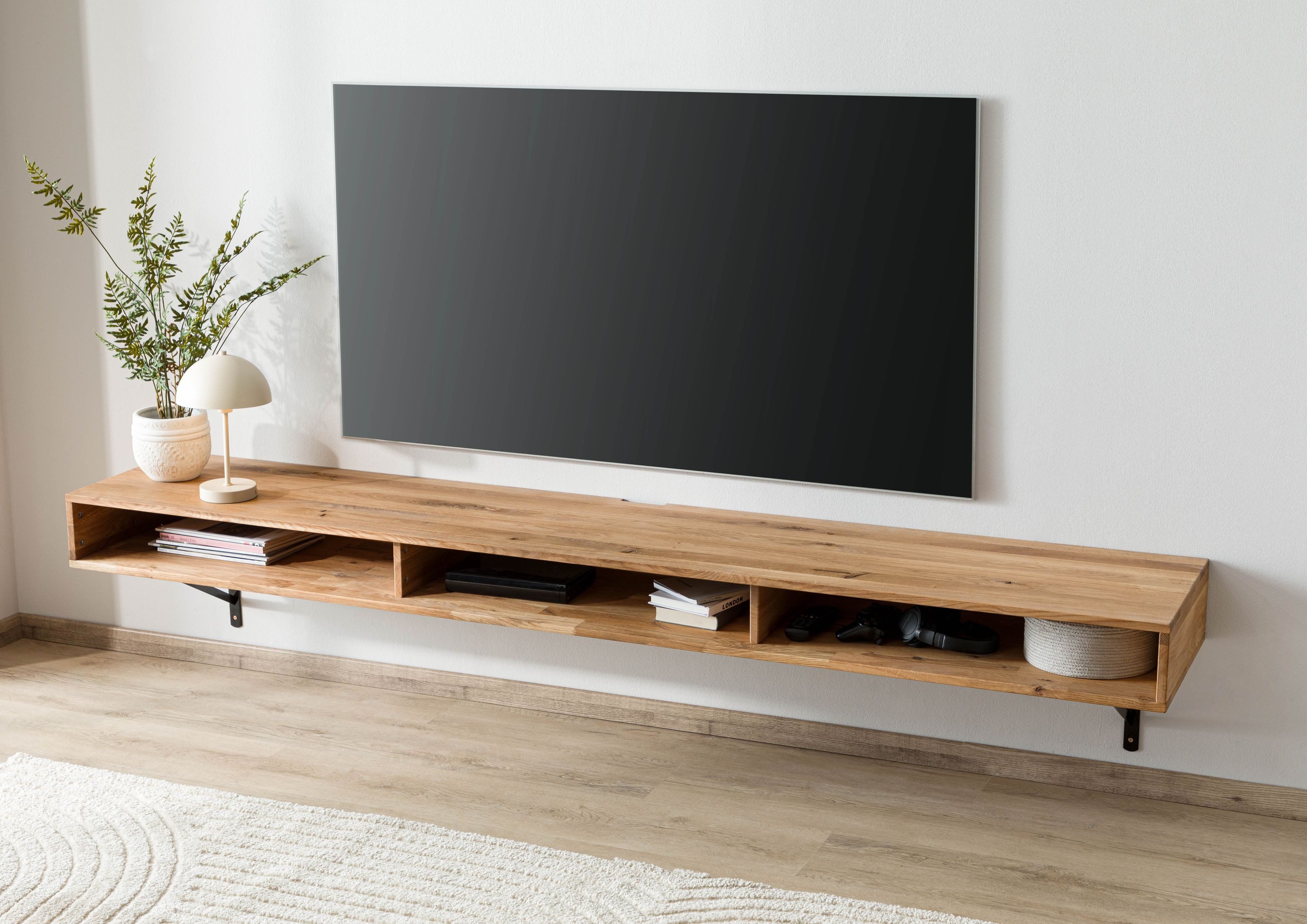 Massivmoebel24 Lowboard WIEN (Massivholz), Wildeiche 180x43x17 natur geölt WIEN #217
