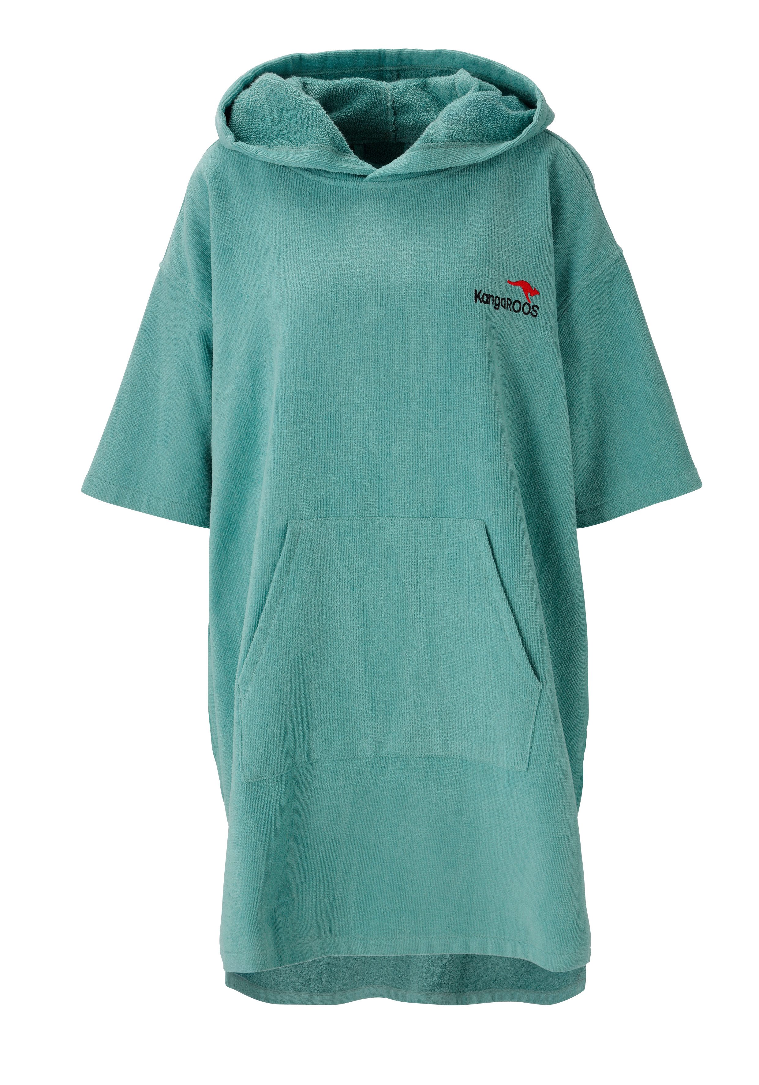KangaROOS Badeponcho Summer, ideal für Sauna, Spa & im Urlaub, Damen & Herren, Midilänge, Frotteevelours, Kapuze, ohne, Surfponcho, mit Bauchtasche, 100% Baumwolle, Frottee