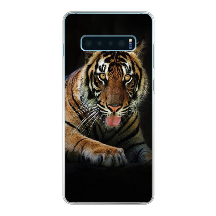 MuchoWow Handyhülle Tiger - Schwarz - Rest Phone Case Handyhülle Samsung Galaxy S10 Lite Silikon Schutzhülle