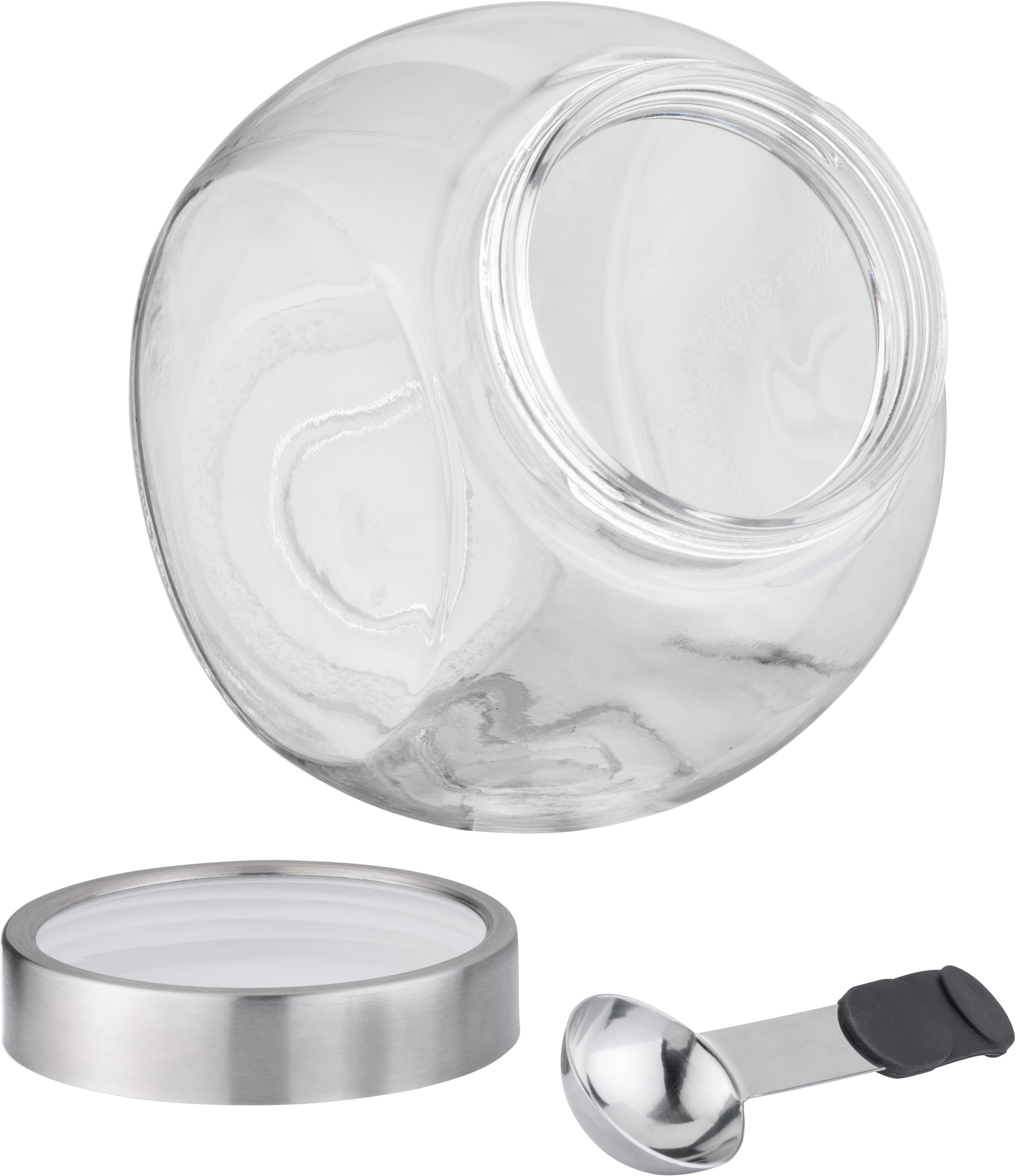 APS Vorratsglas, Edelstahl, Glas, (1-tlg), mit Löffel mit magnetischem Silikongriff, 3 Liter | Vorratsgläser