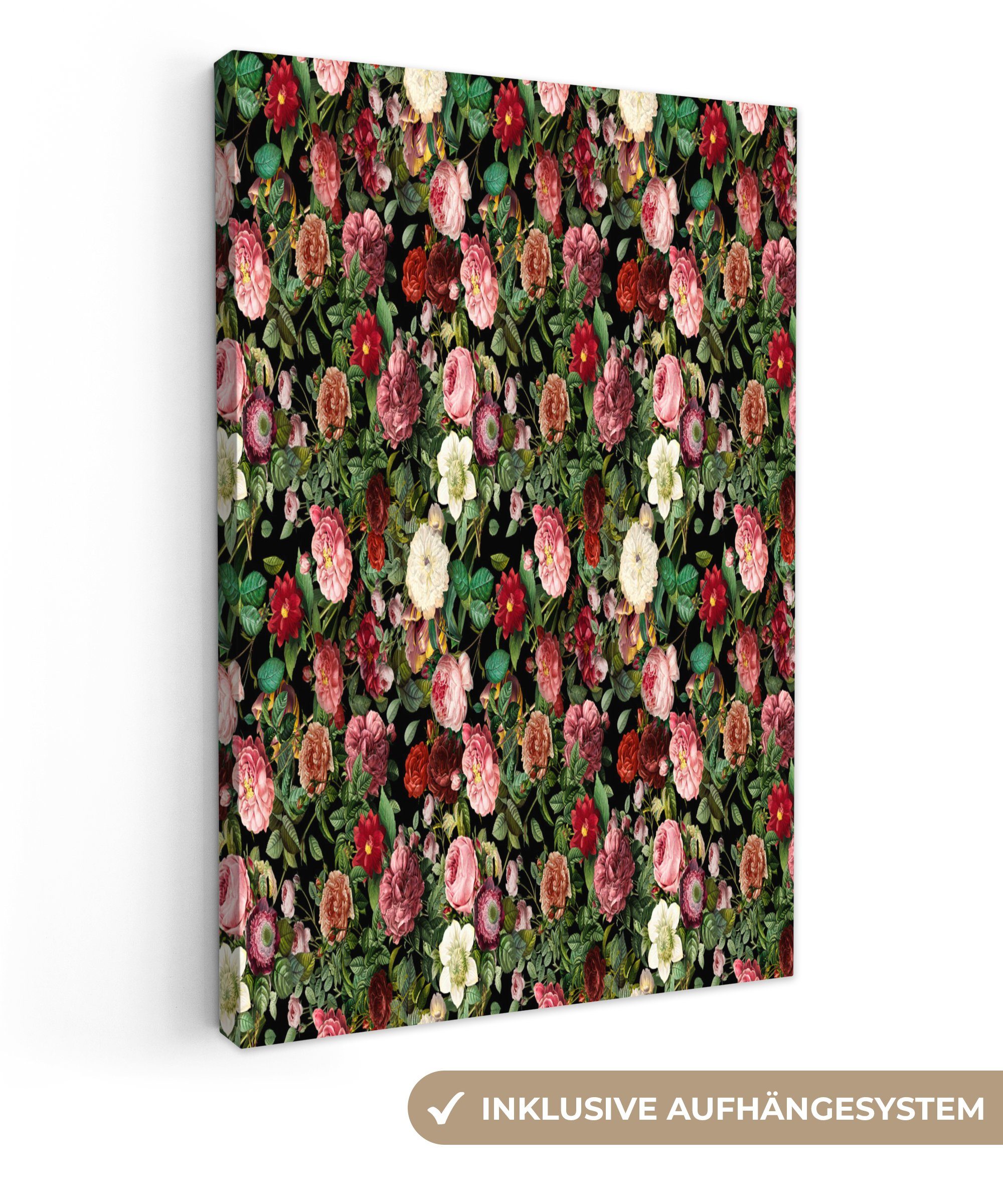 OneMillionCanvasses® Leinwandbild Blumen - Rosen - Muster, (1 St), Leinwandbild fertig bespannt inkl. Zackenaufhänger, Gemälde, 20x30 cm