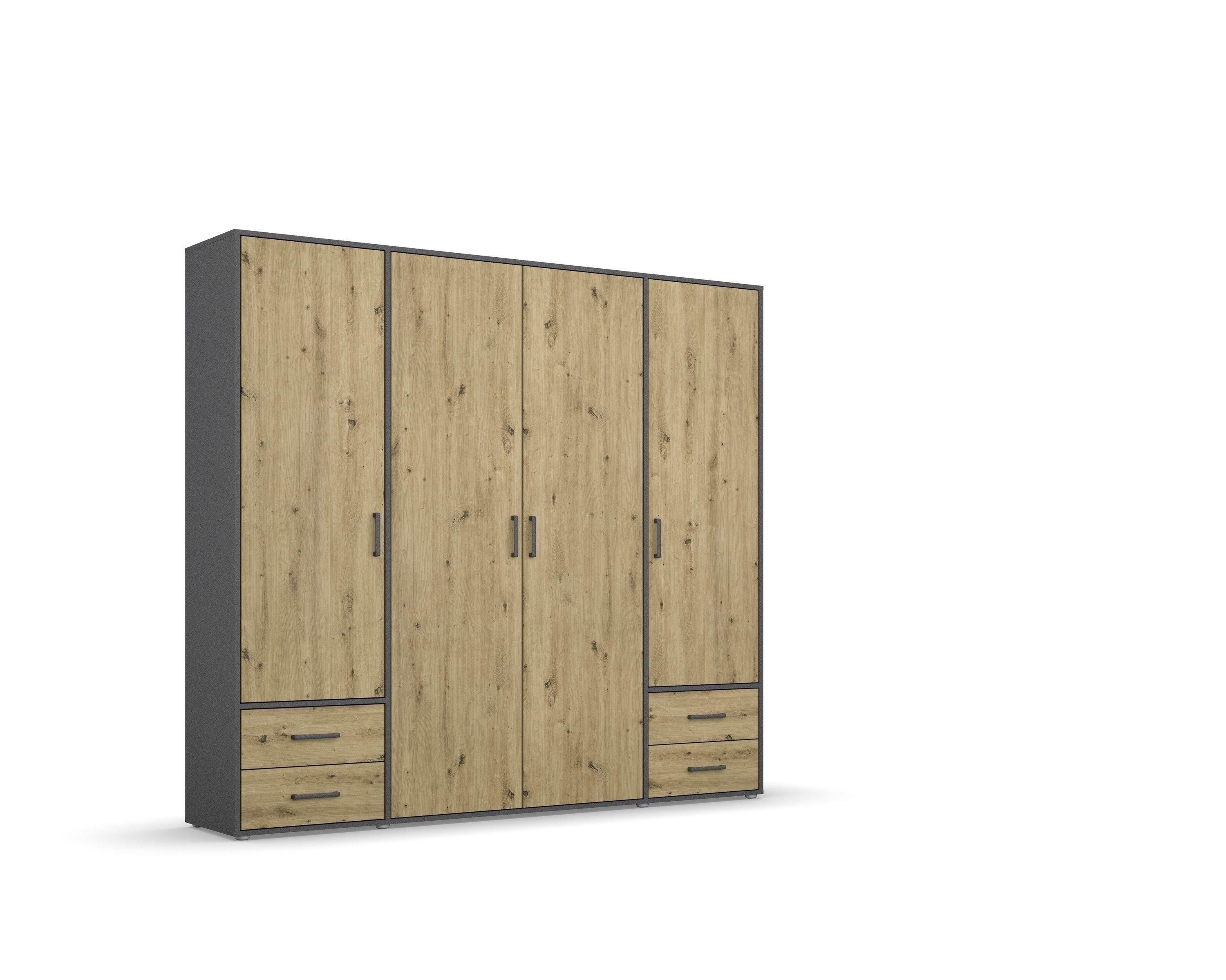 freiraum Drehtürenschrank Voyager 4 Schübe, 5 Böden, Eiche Artisan Dekor / grau - 187x194x53 (BxHxT)