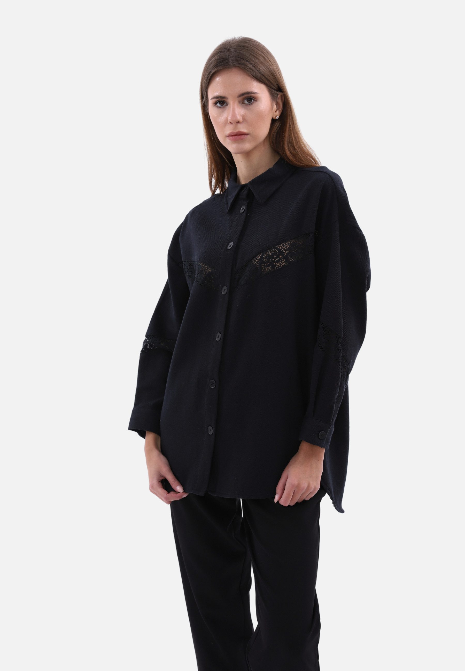 COFI Casuals Langarmbluse Damenhemd mit Spitze-Details günstig online kaufen