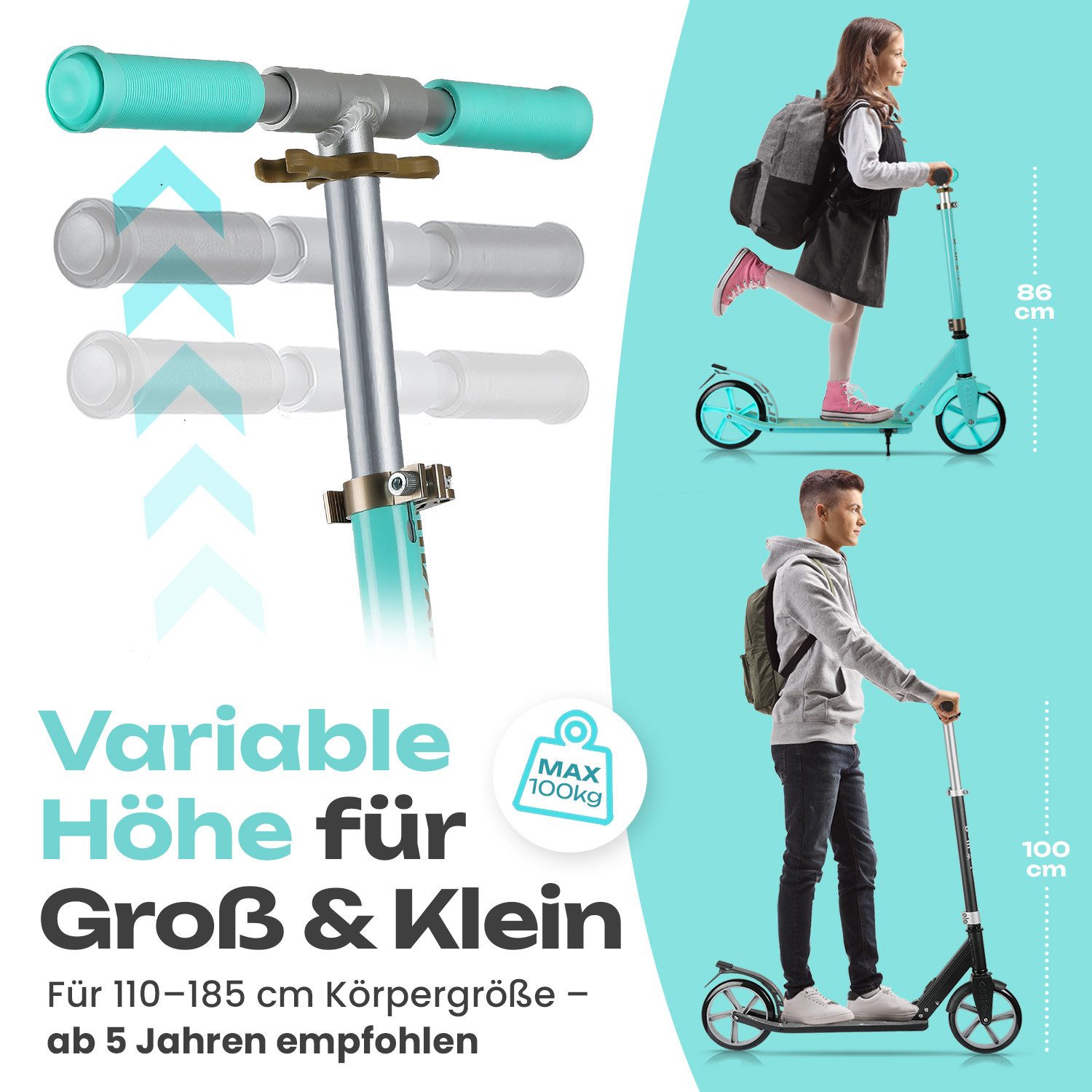 ROLLKÖNIG Tretroller Rollkönig ® Scooter Kinder ab 5 Jahren, City-Scooter mit großen Rädern, Ab 5 Jahres