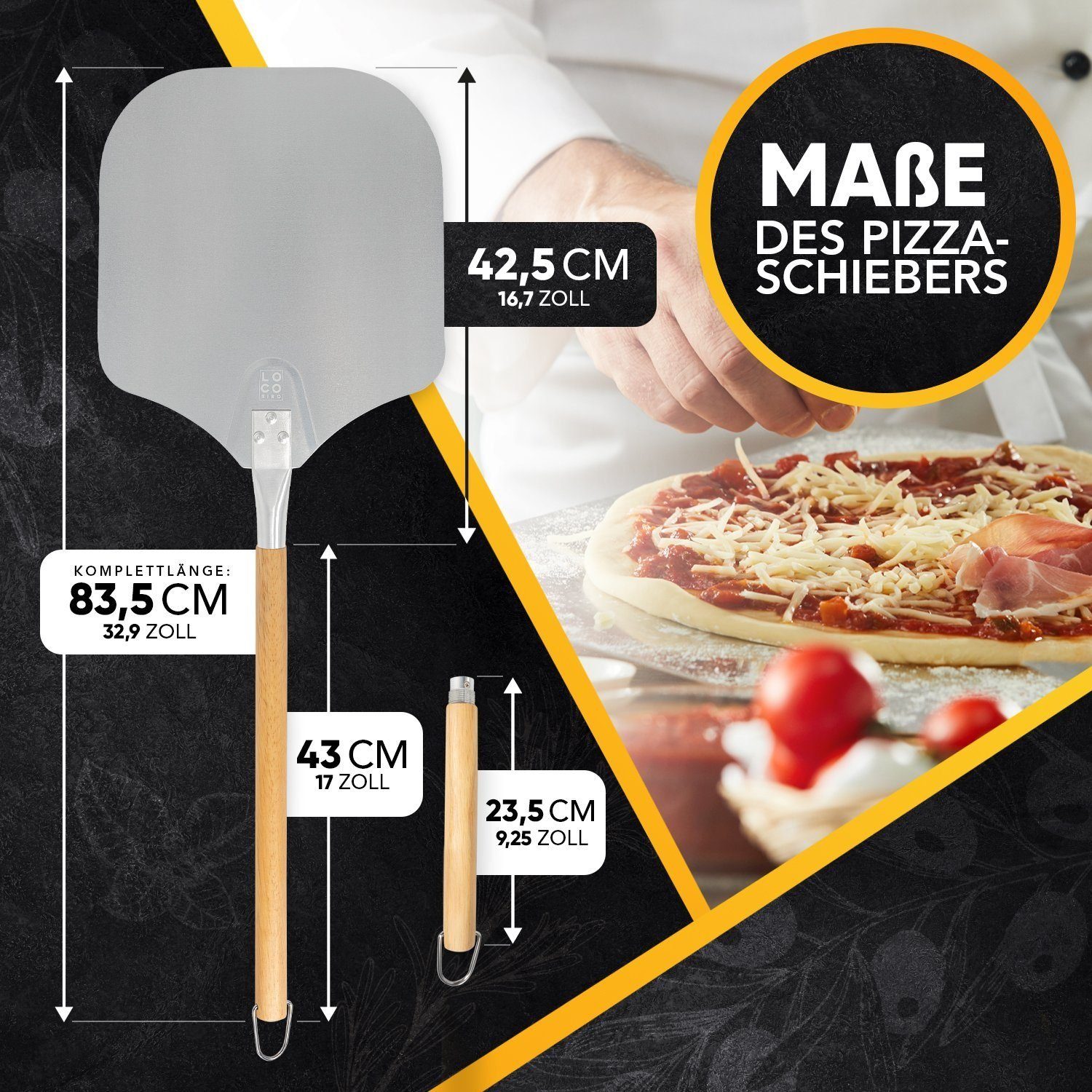 Sidorenko Pizzaschieber aus rostfreiem Aluminium, Pizzaheber mit abgerundeten Kanten