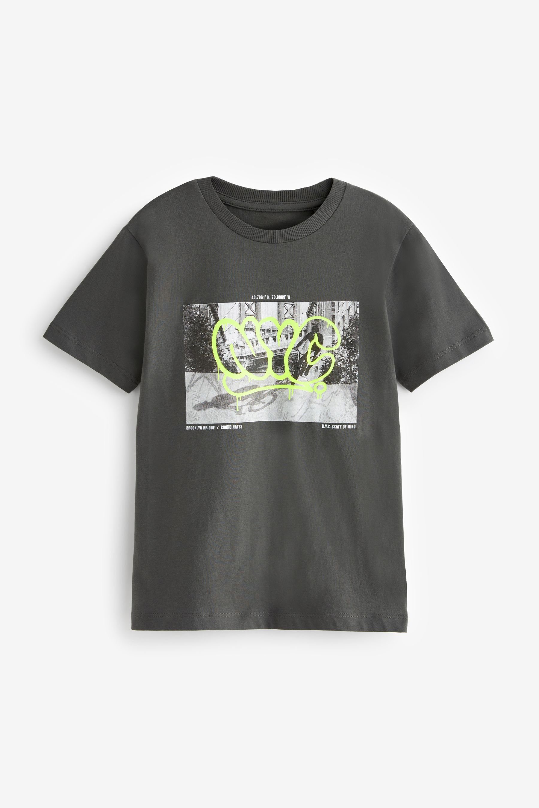 (1-tlg) T-Shirt Next Grey Charcoal Grafik-T-Shirt Photograph Graffiti