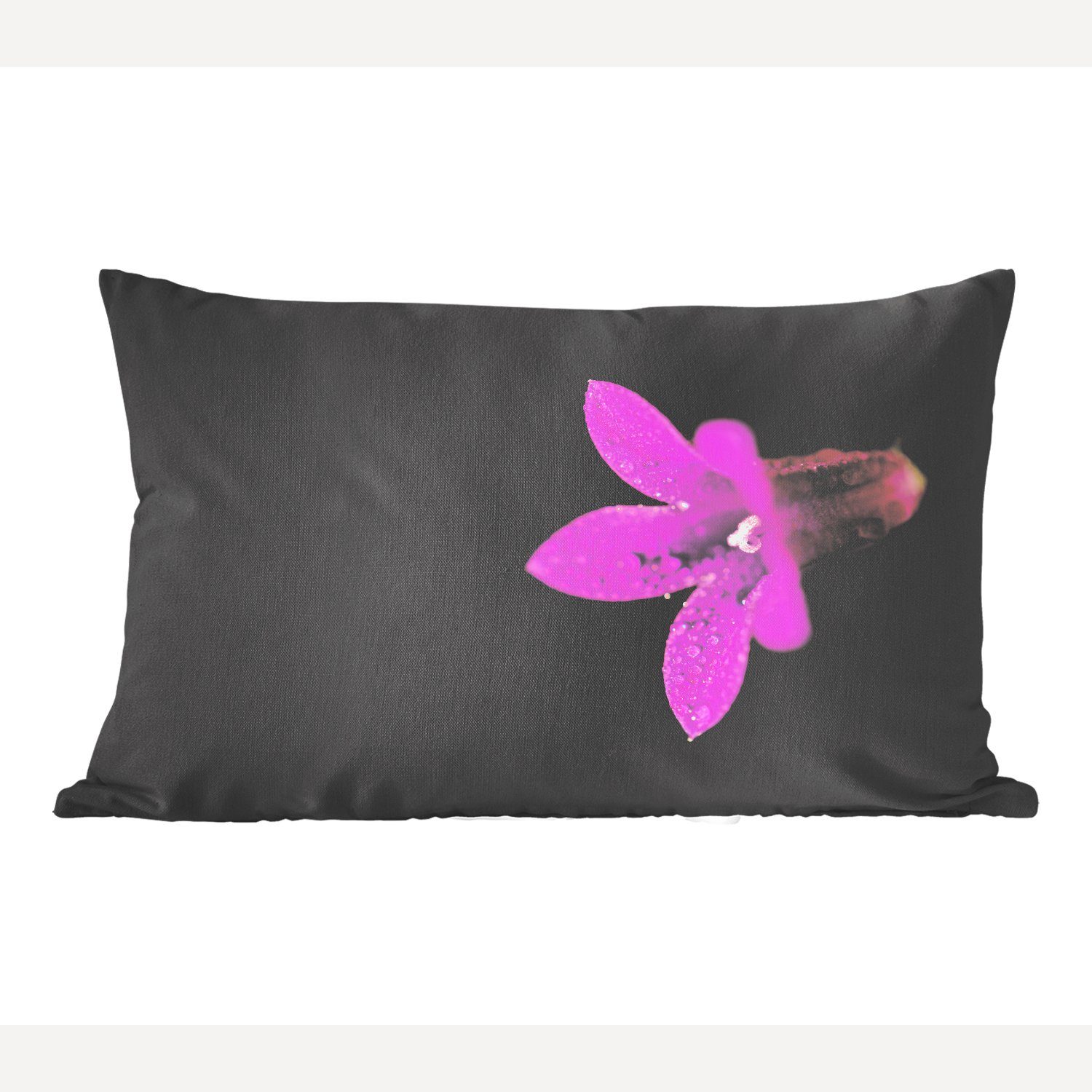 MuchoWow Dekokissen Eine Nahaufnahme einer lila Lilie auf schwarzem Hintergrund, Wohzimmer Dekoration, Zierkissen, Dekokissen mit Füllung, Schlafzimmer