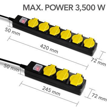 TROTEC PVP6 Mehrfachsteckdose 6-fach (Ein- / Ausschalter, Klappendeckel, Schutzkontaktstecker), Schutzkontakt-Steckdosenleiste Langes 2 m Kabel