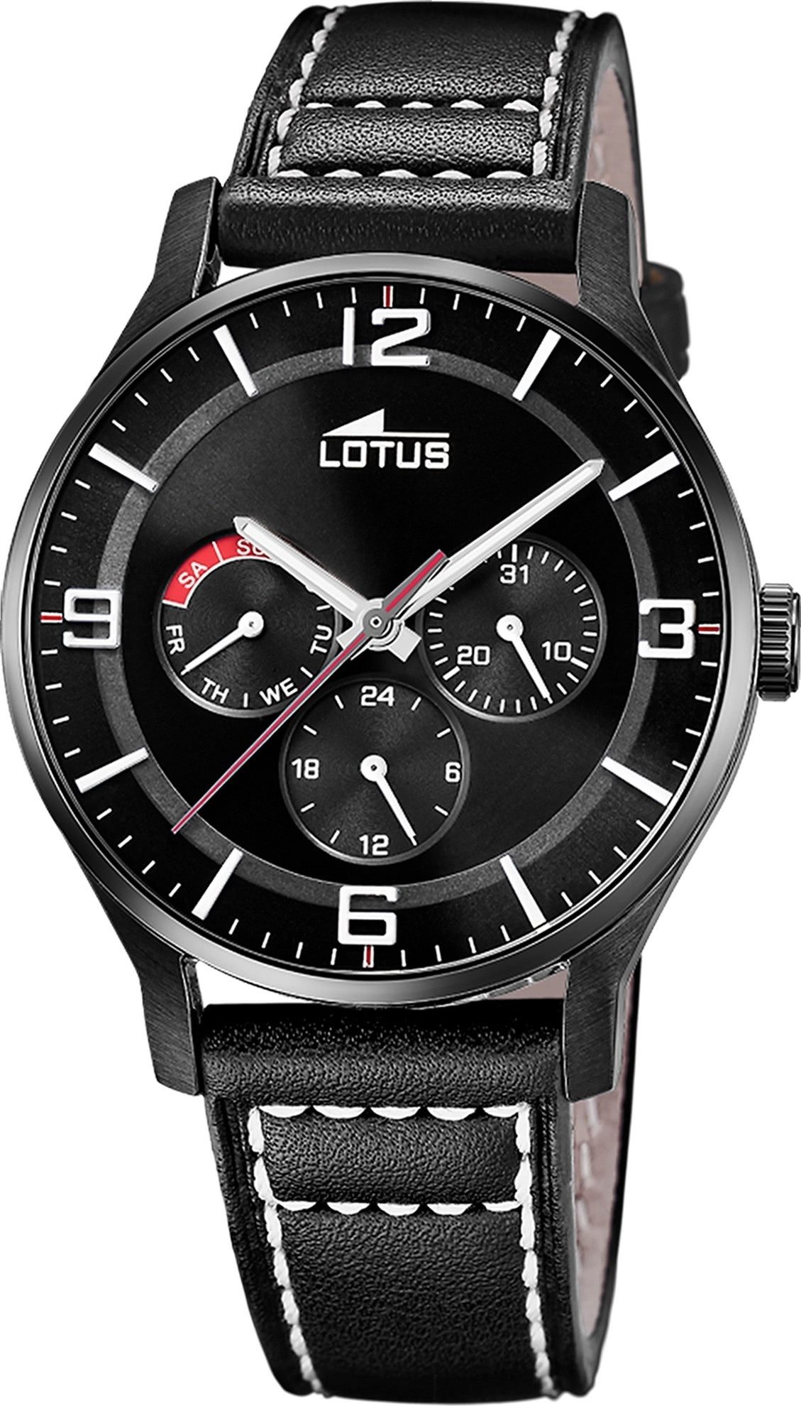 Lotus Chronograph Lotus Herrenuhr Leder schwarz Lotus, (Chronograph), Herren Armbanduhr rund, groß (ca. 41mm), Edelstahl