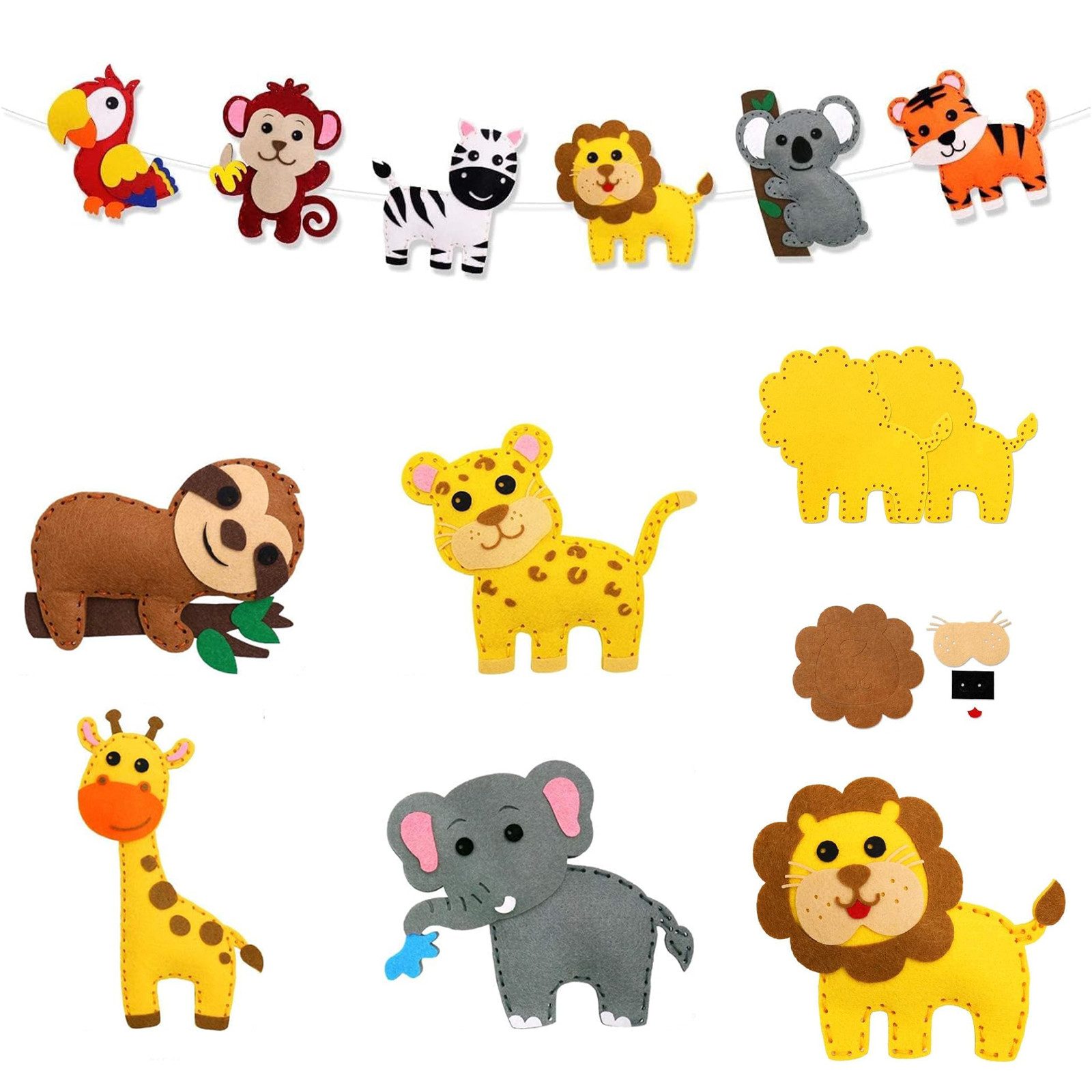 REDOM Creative Set DIY Sewing Kit for Children, 14-Piece Felt Woodland Animals Craft Set (Animals Sewing Kit with 14 animal motifs, 1-piece set, with stuffing, embroidery thread, plastic needles, and animal motifs), Creative craft set for ages 4 and up