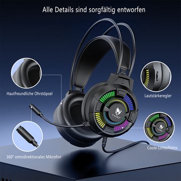 Diida Kopfhörer,RGB-beleuchtete Kopfhörer,Gaming-Headsets,7.1 USB Over-Ear-Kopfhörer (Schockierender Stereo-Sound)
