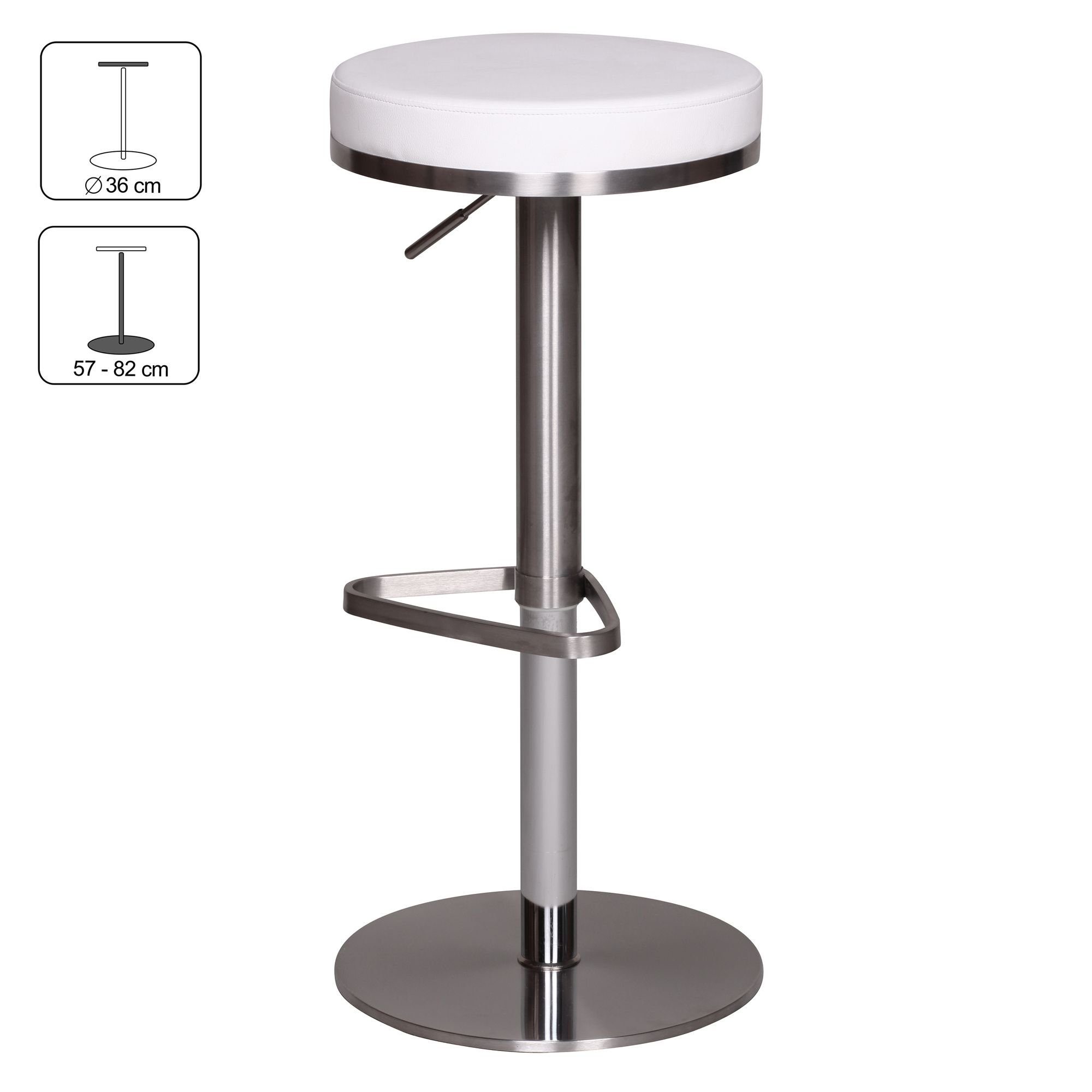 Wohnling Barhocker Barhocker WL1.294 Weiß Edelstahl verstellbare Sitzhöhe 360° drehbar