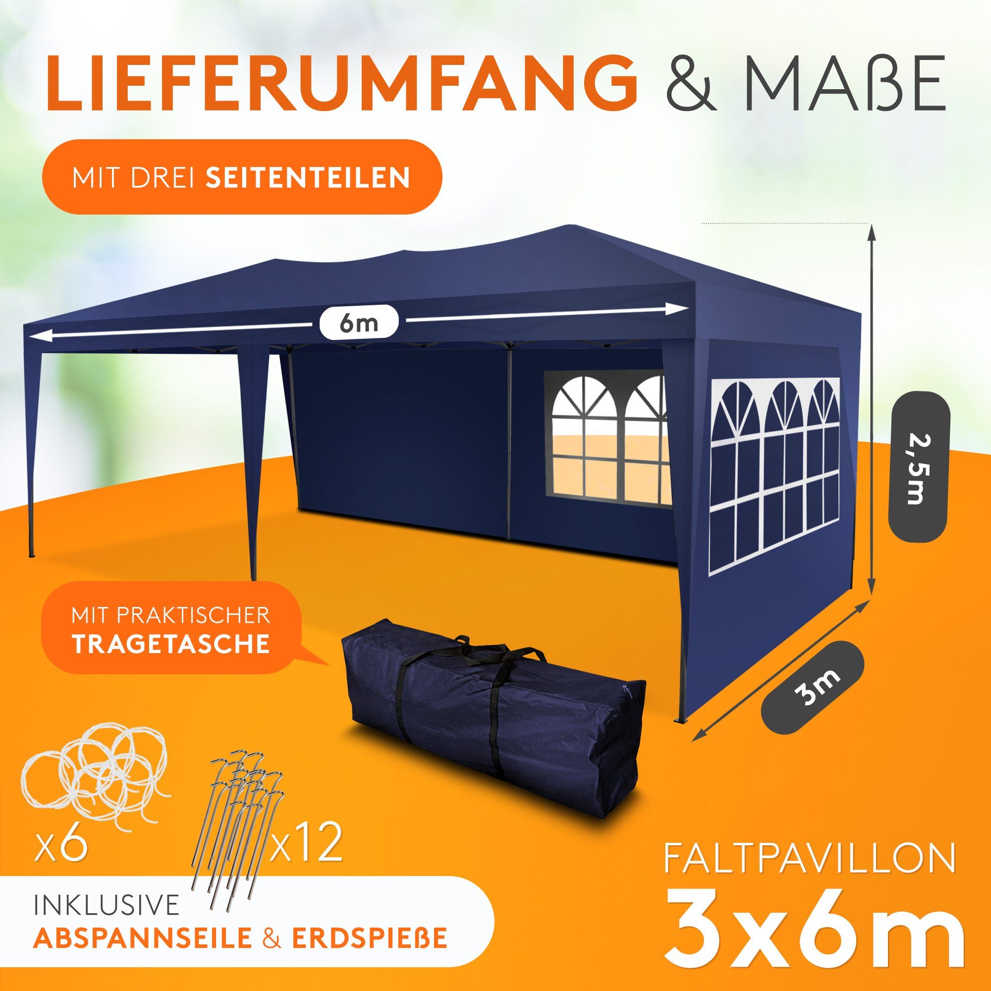 Kronenburg Partyzelt 3x6m wasserdicht - Gartenpavillon, günstig online kaufen