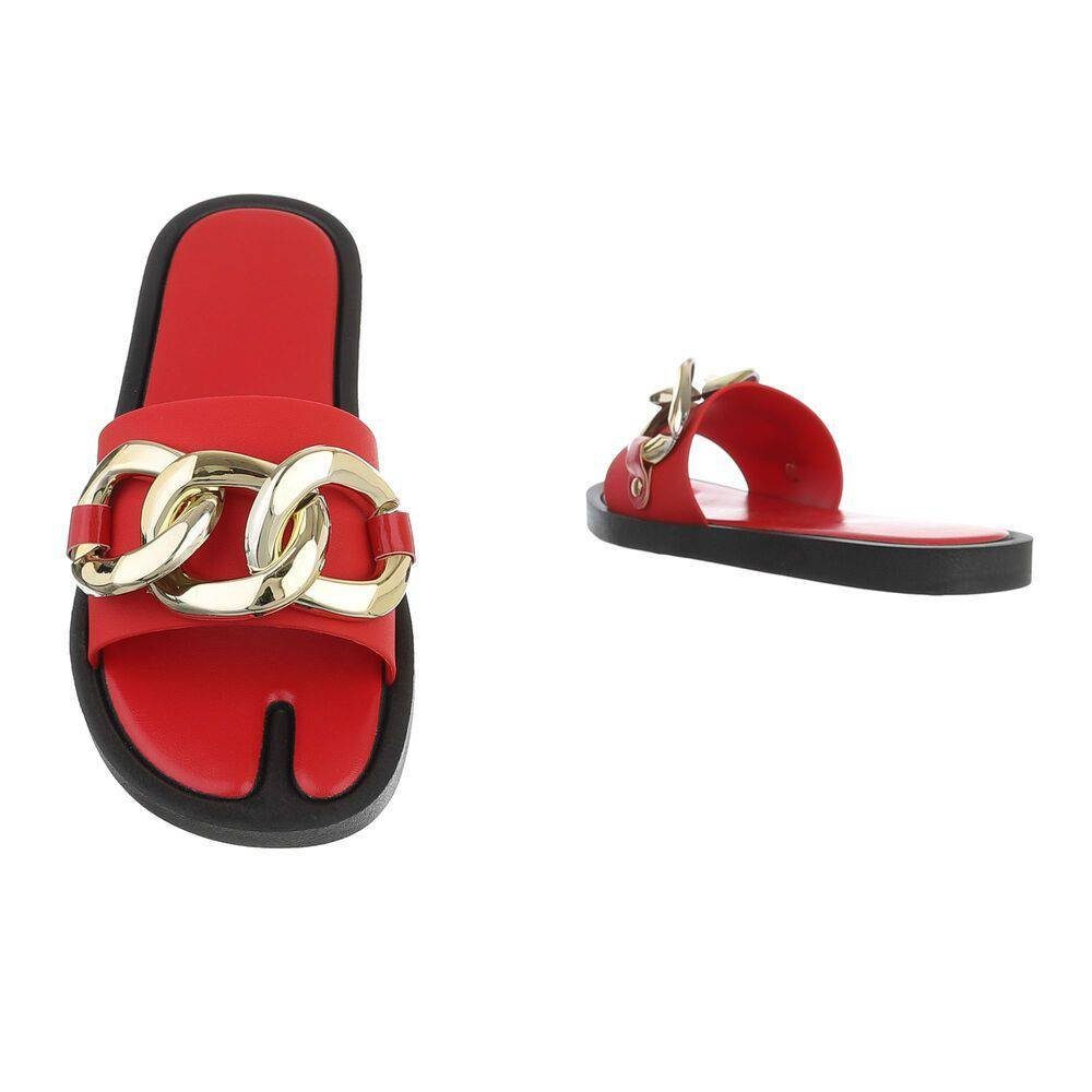Schuhe  Ital-Design Damen Mules Freizeit Sandalette Flach Pantoletten Rot