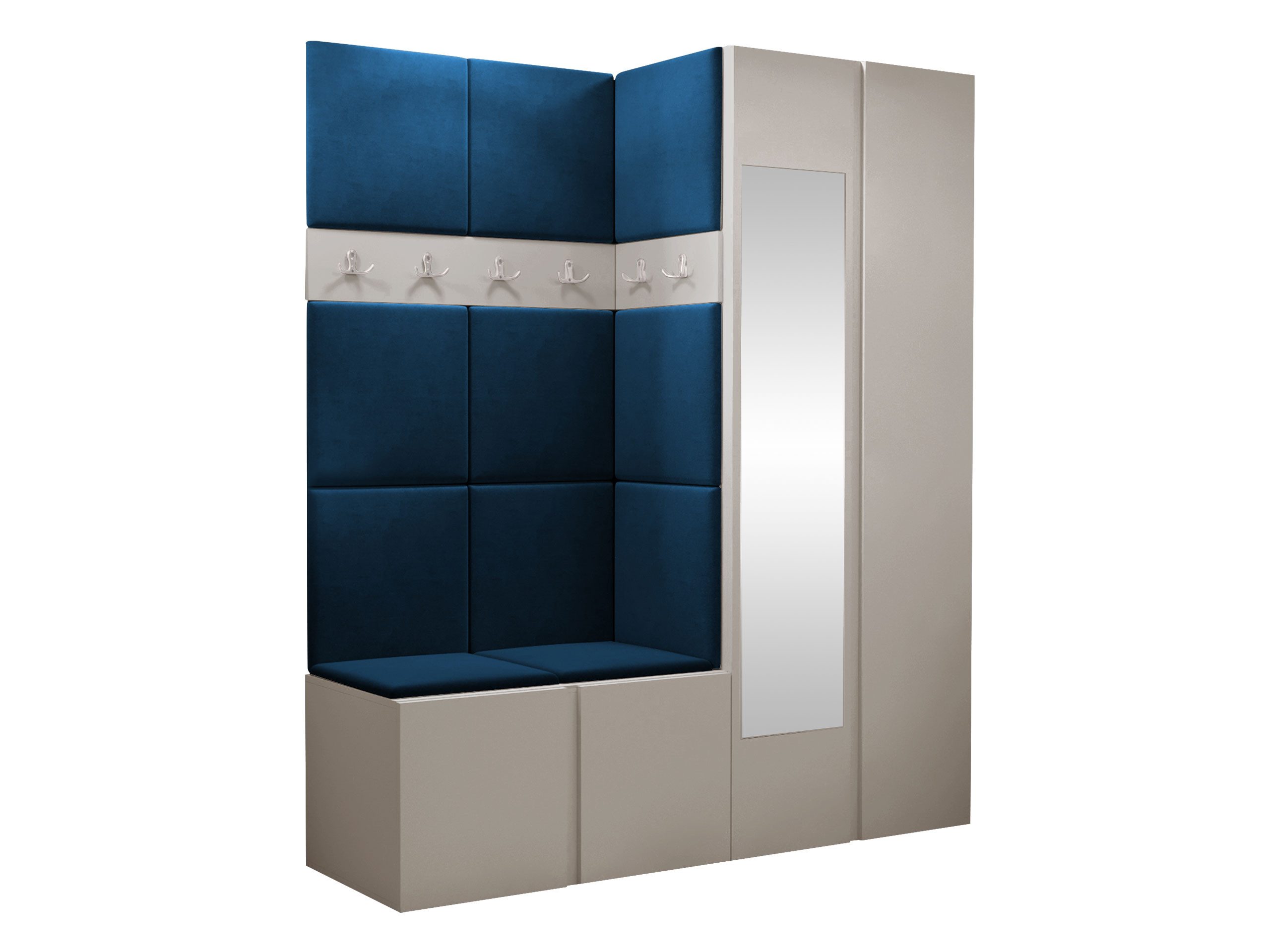 MIRJAN24 Garderoben-Set Orion XII, (Komplett-Set, Schrank, Schrank mit Spiegel, 2x Kleiderhaken, Paneel 11x 42x42), Auswahl aus Fronten und Polsterplatten