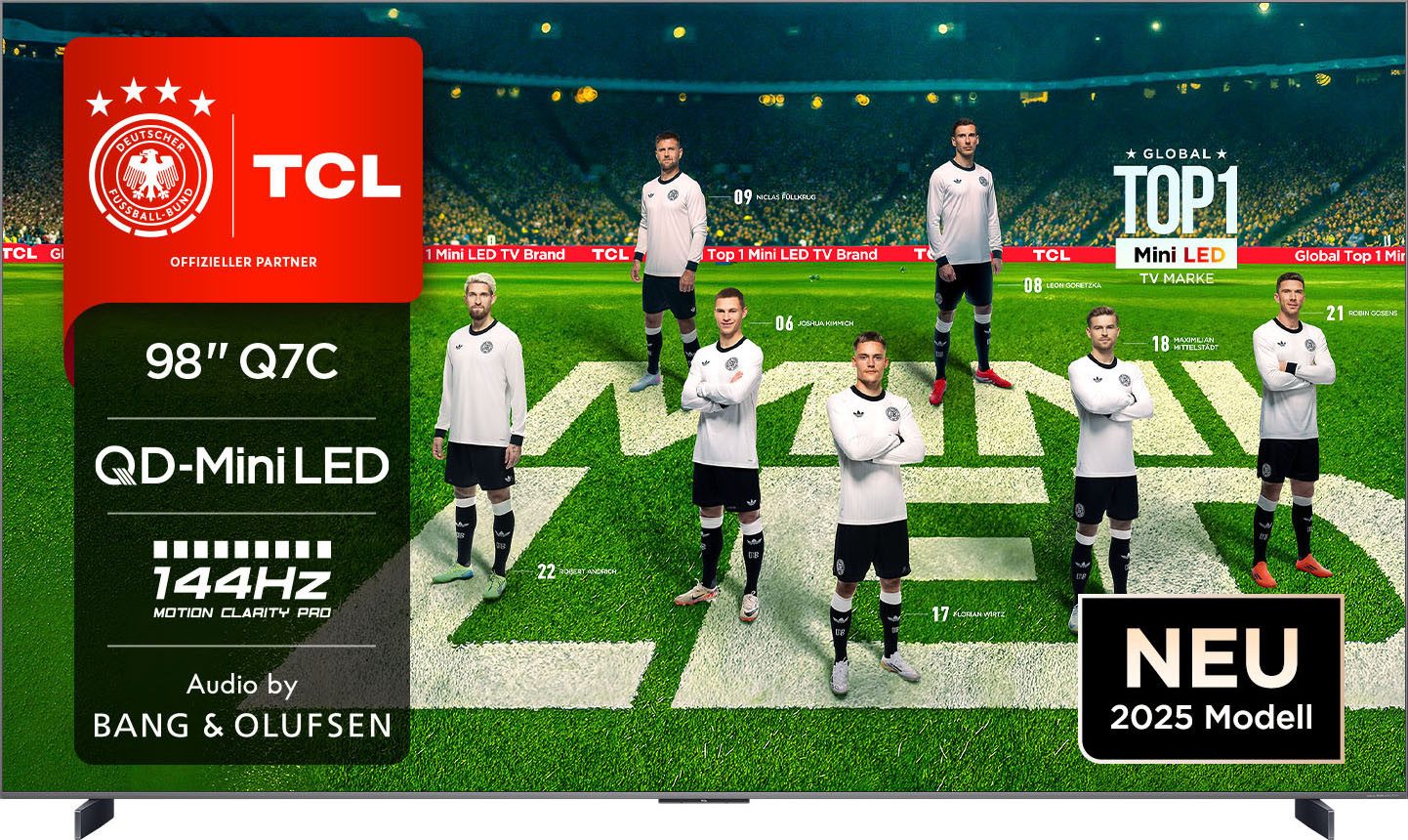 TCL 98Q7CX7 Mini-LED-Fernseher (248 cm/98 Zoll, 4K Ultra HD, Google TV, Smart-TV, Audio von Bang & Olufsen, Dolby Vision, Smart TV, Apple TV, 4K HDR)