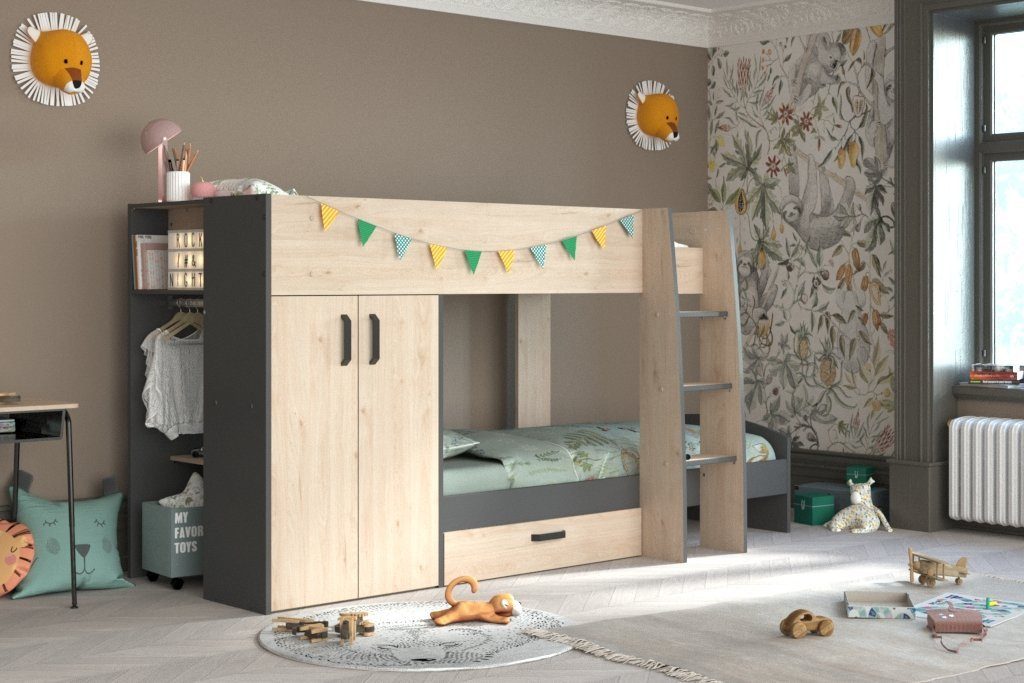 Faizee Möbel Etagenbett Etagenbett Stim Parisot +Kleiderschrank+Bettkasten+Nachttisch